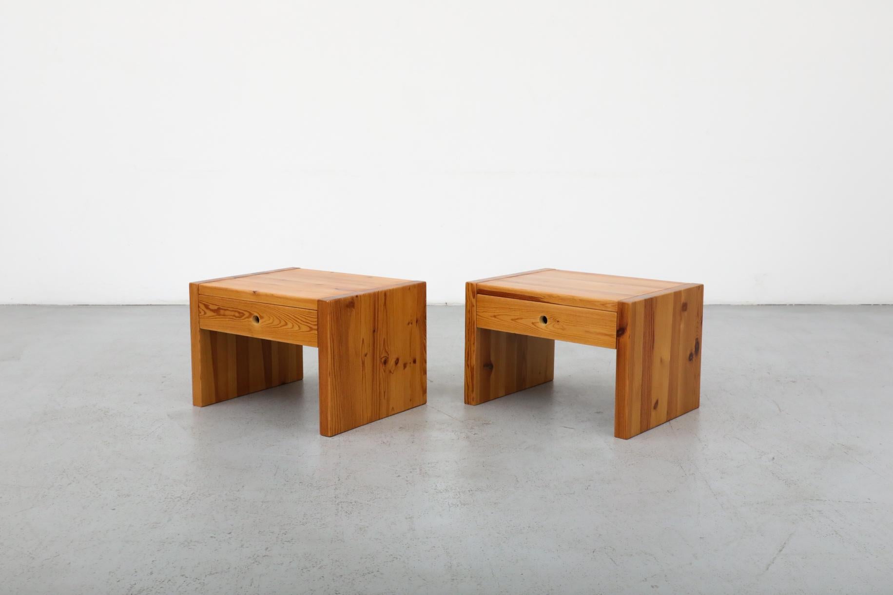 Dutch Pair of Ate Van Apeldoorn Pine Side Tables or Night Stands with Drawers