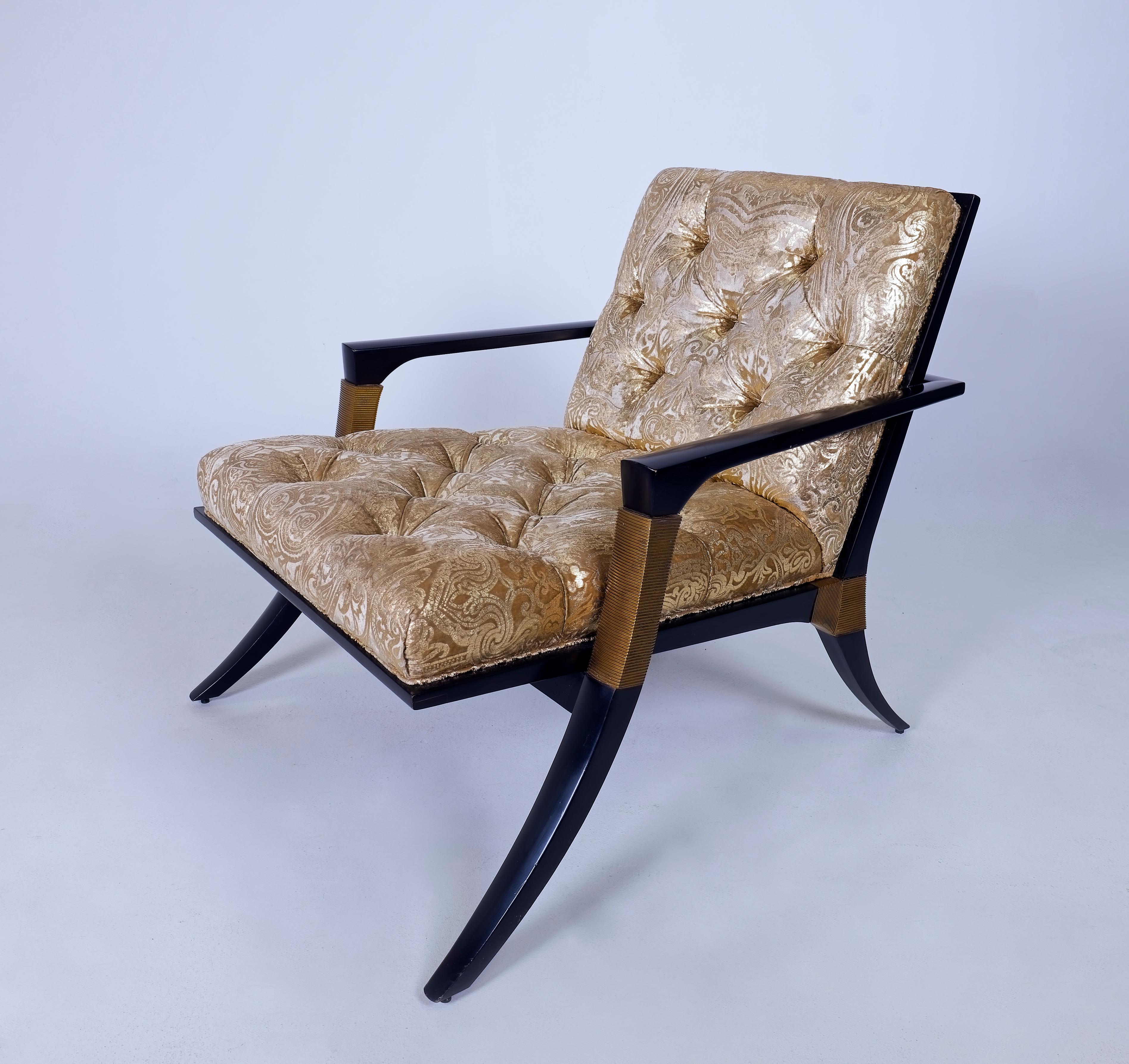 Pair of Athens Lounge Chairs by Thomas Pheasant for Baker, Klismos Gold Tufted For Sale 13
