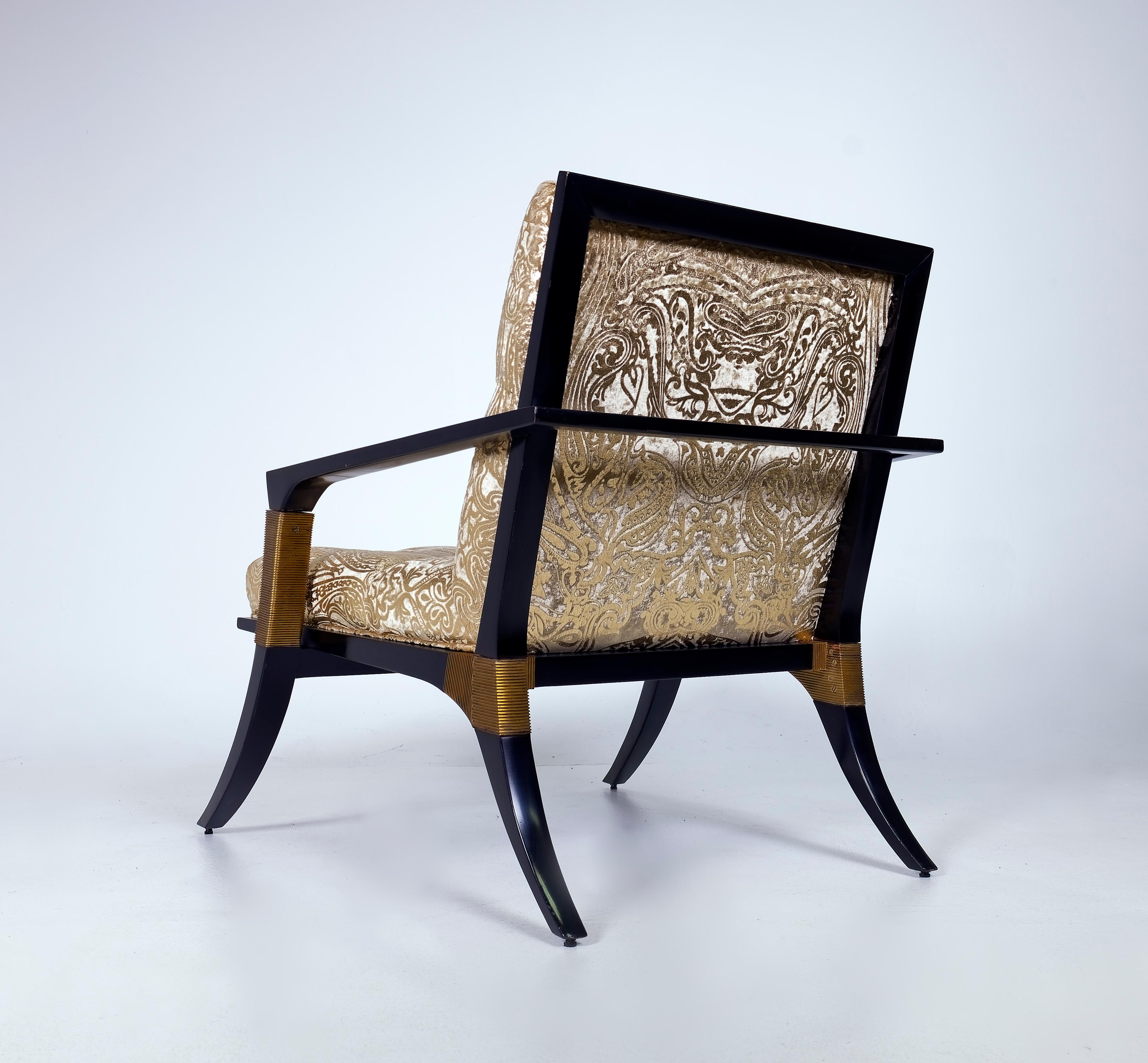 American Pair of Athens Lounge Chairs by Thomas Pheasant for Baker, Klismos Gold Tufted For Sale