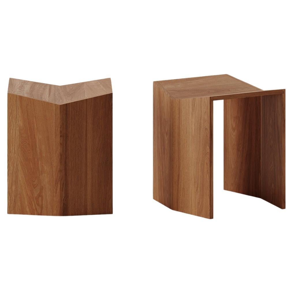 Pair of Athens Stool in Iroko Wood by Leonard Kadid for Lemon For Sale