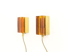 Pair of Atlantic Wall Lamps by Vitrika in Amber, 1970s