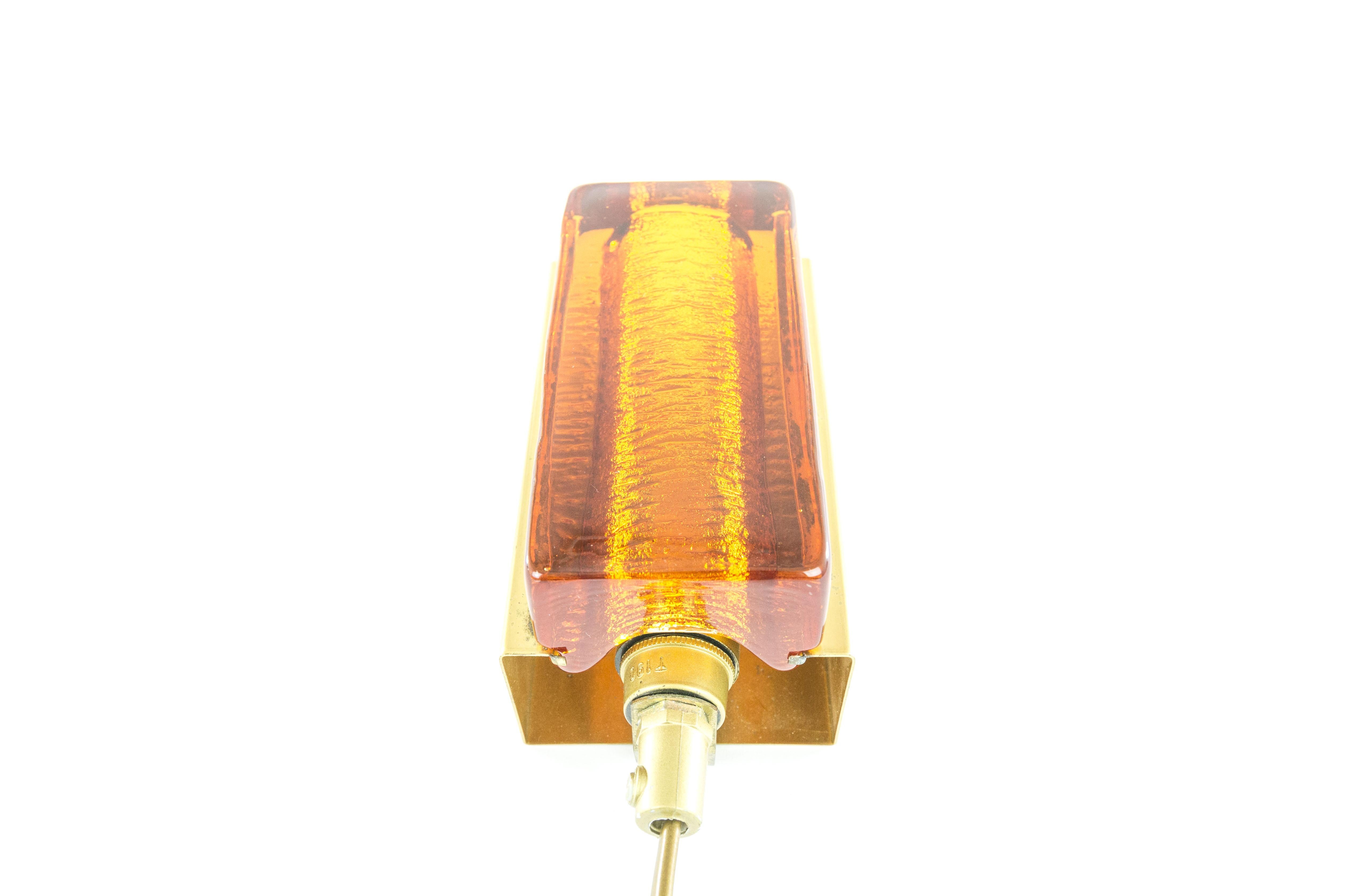Danish Pair of Atlantic Wall Lamps by Vitrika in Amber, 1970s For Sale