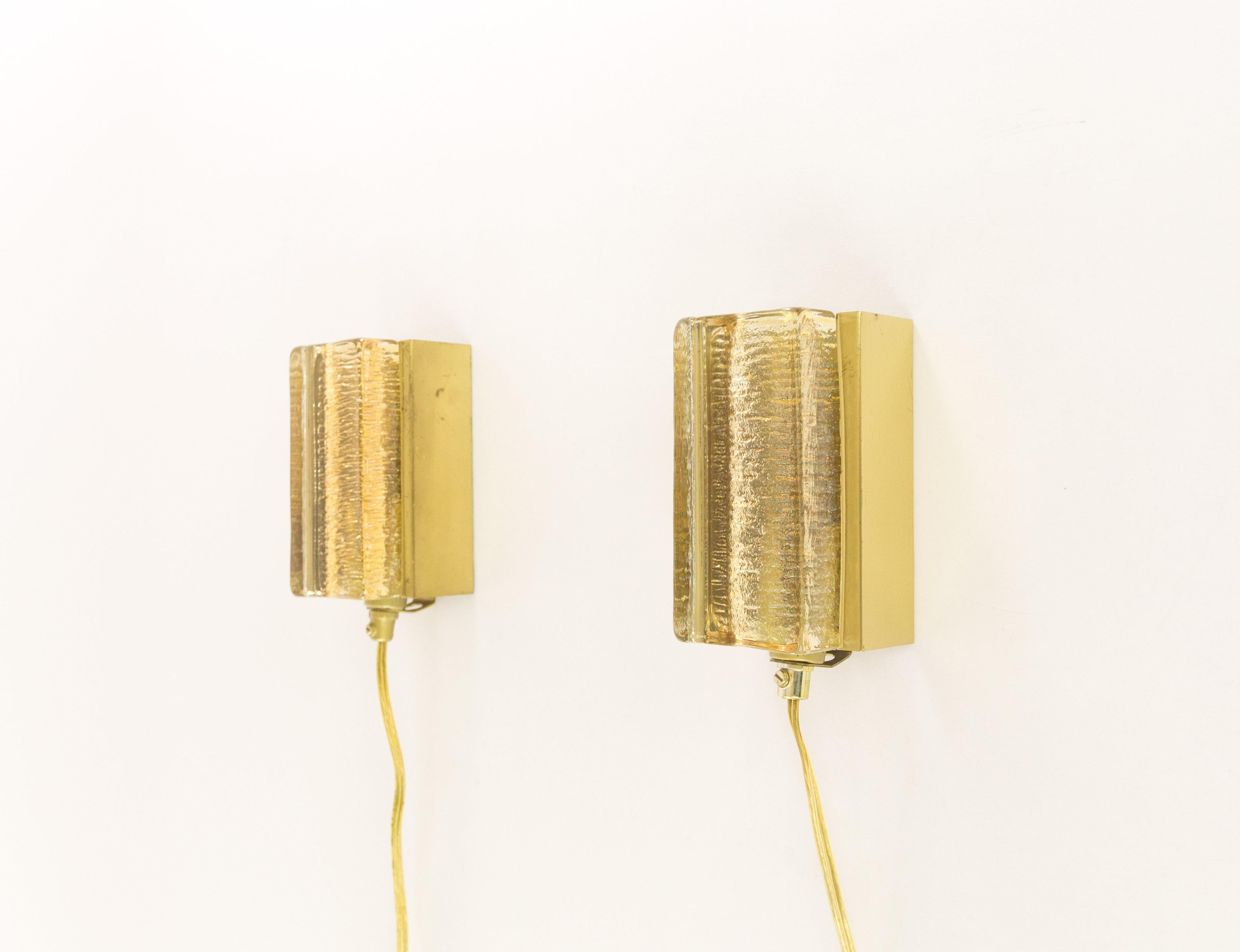Danish Pair of Atlantic Wall Lamps by Vitrika in Gold, 1970s For Sale