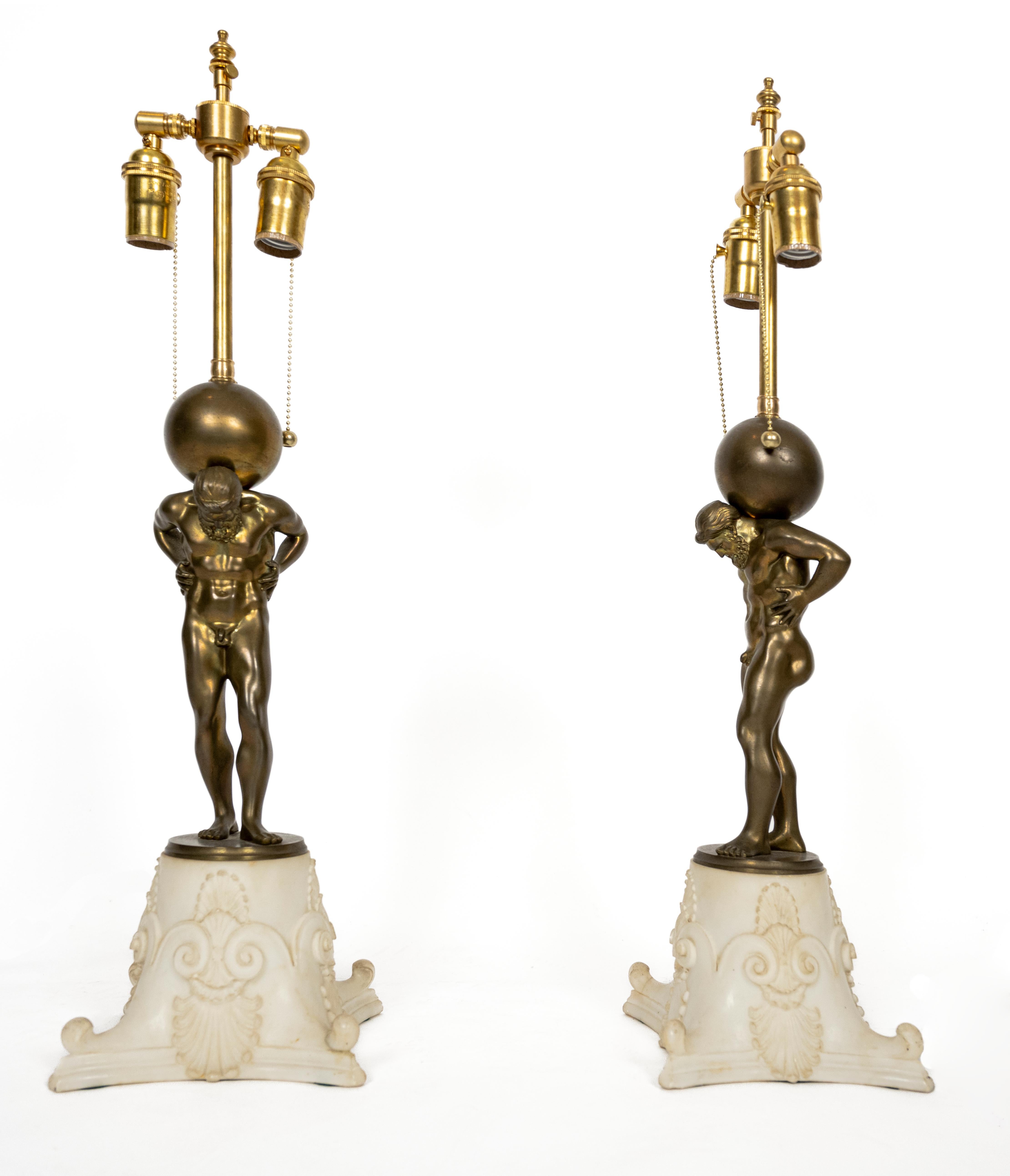 Brass Pair of Atlas Table Lamps For Sale