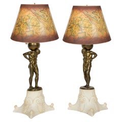 Antique Pair of Atlas Table Lamps