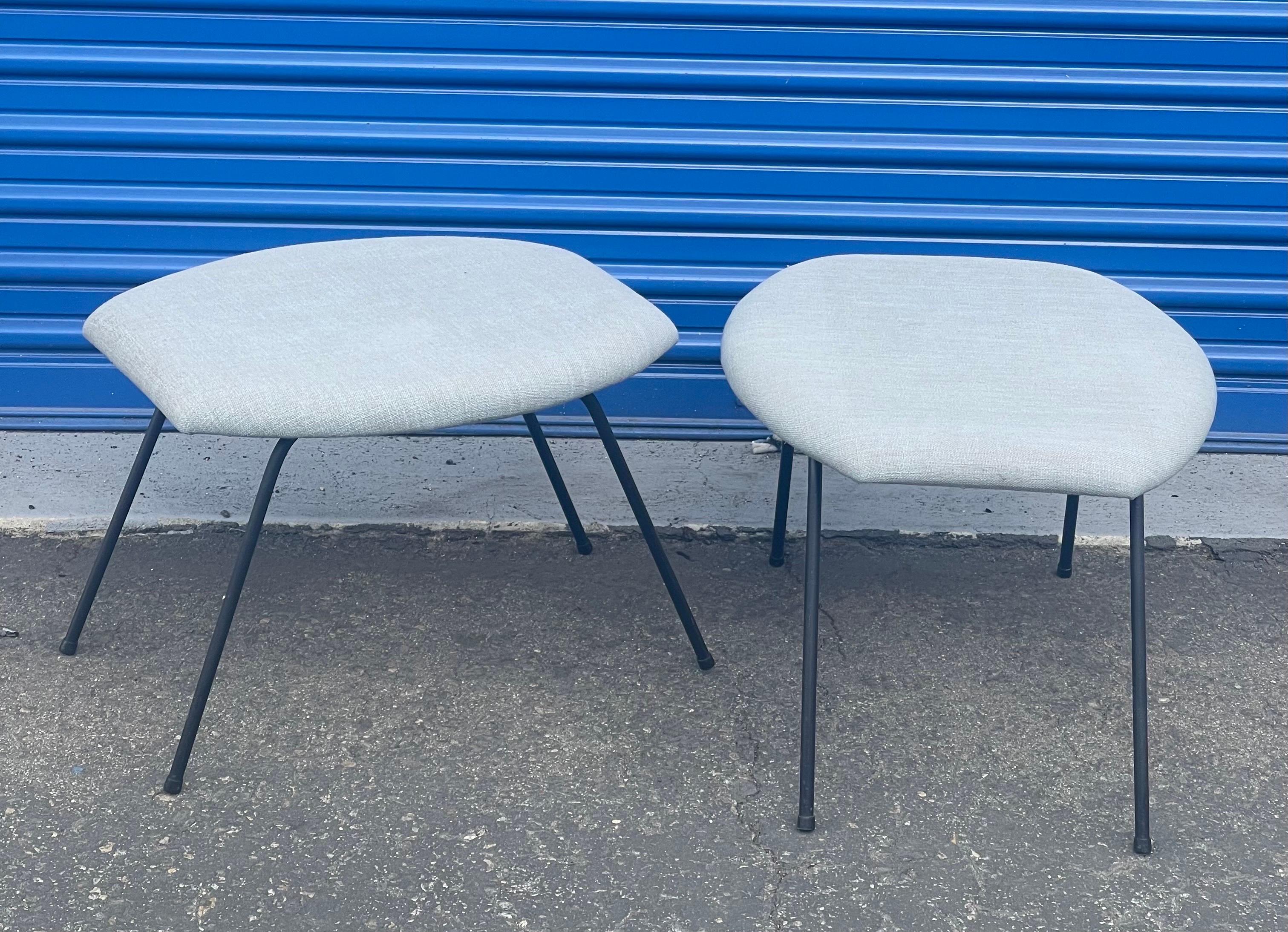 Pair of Atomic Age Iron Base Ottomans by Joseph Cicchelli, California Design In Good Condition For Sale In San Diego, CA