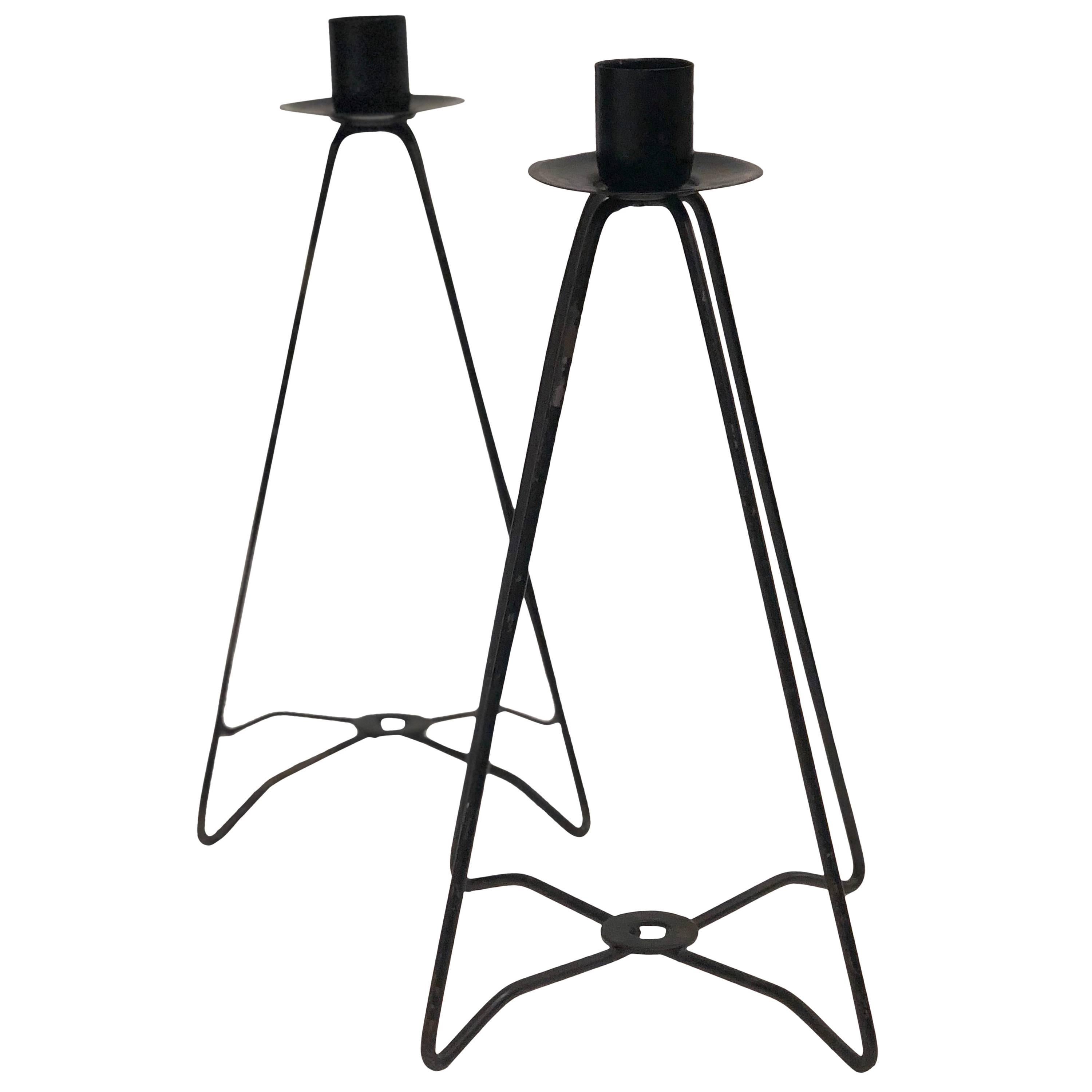 Pair of Atomic Age Metal Candleholders