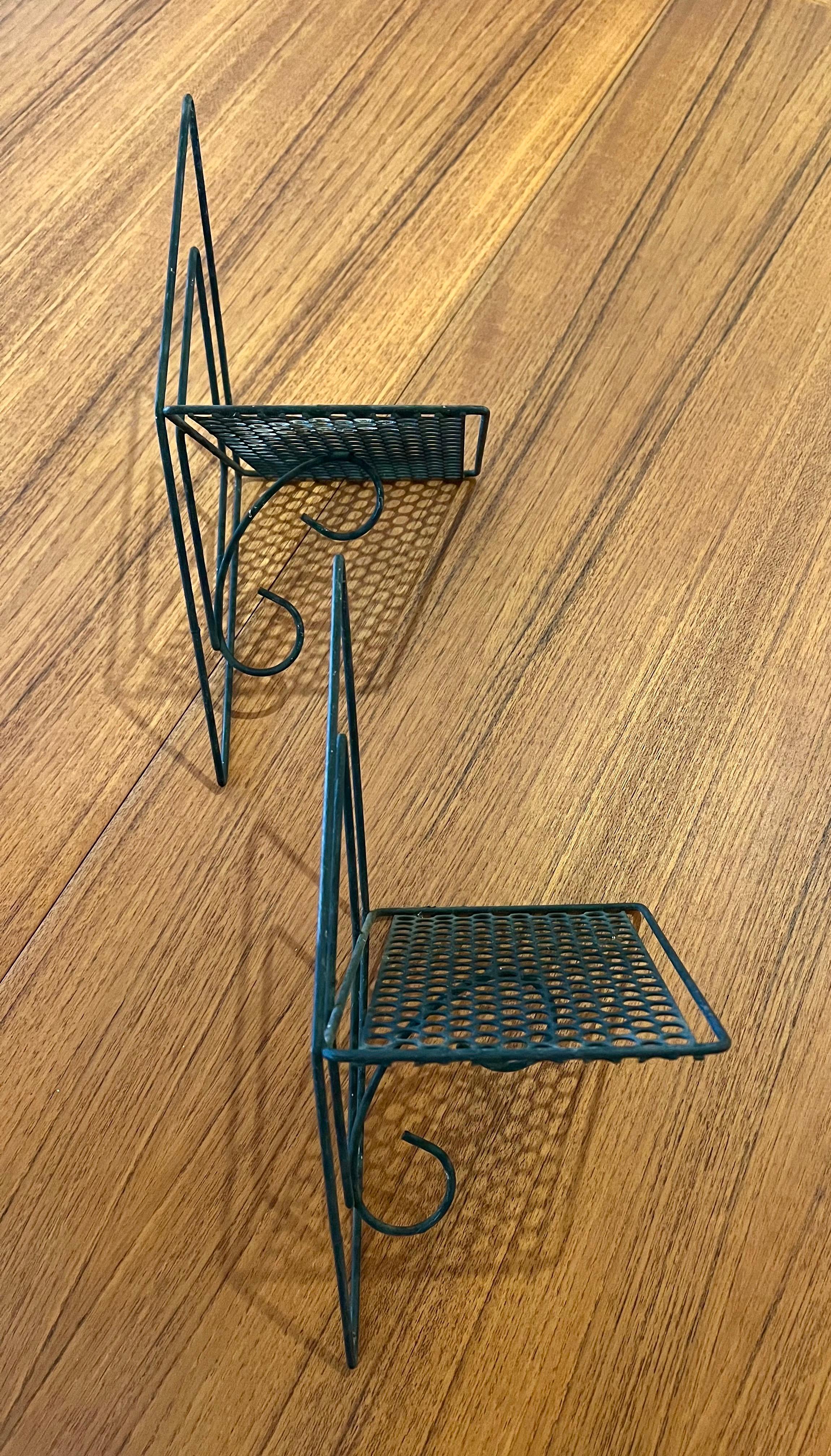 Pair of Atomic Age Mid Century Metal Decorative Shelves 2