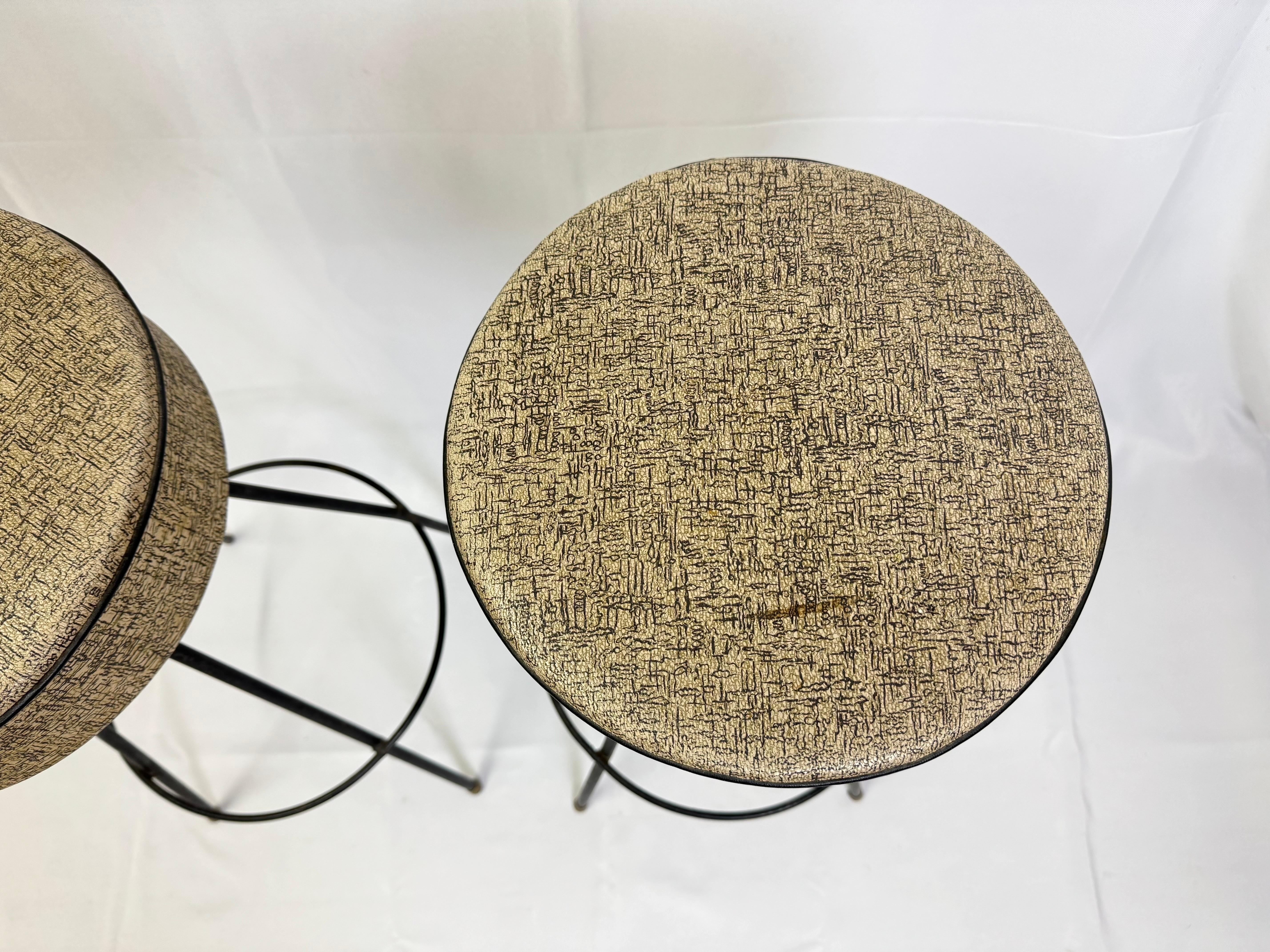 Pair of Atomic Bar stools in the style of Frederic Weinberg For Sale 7