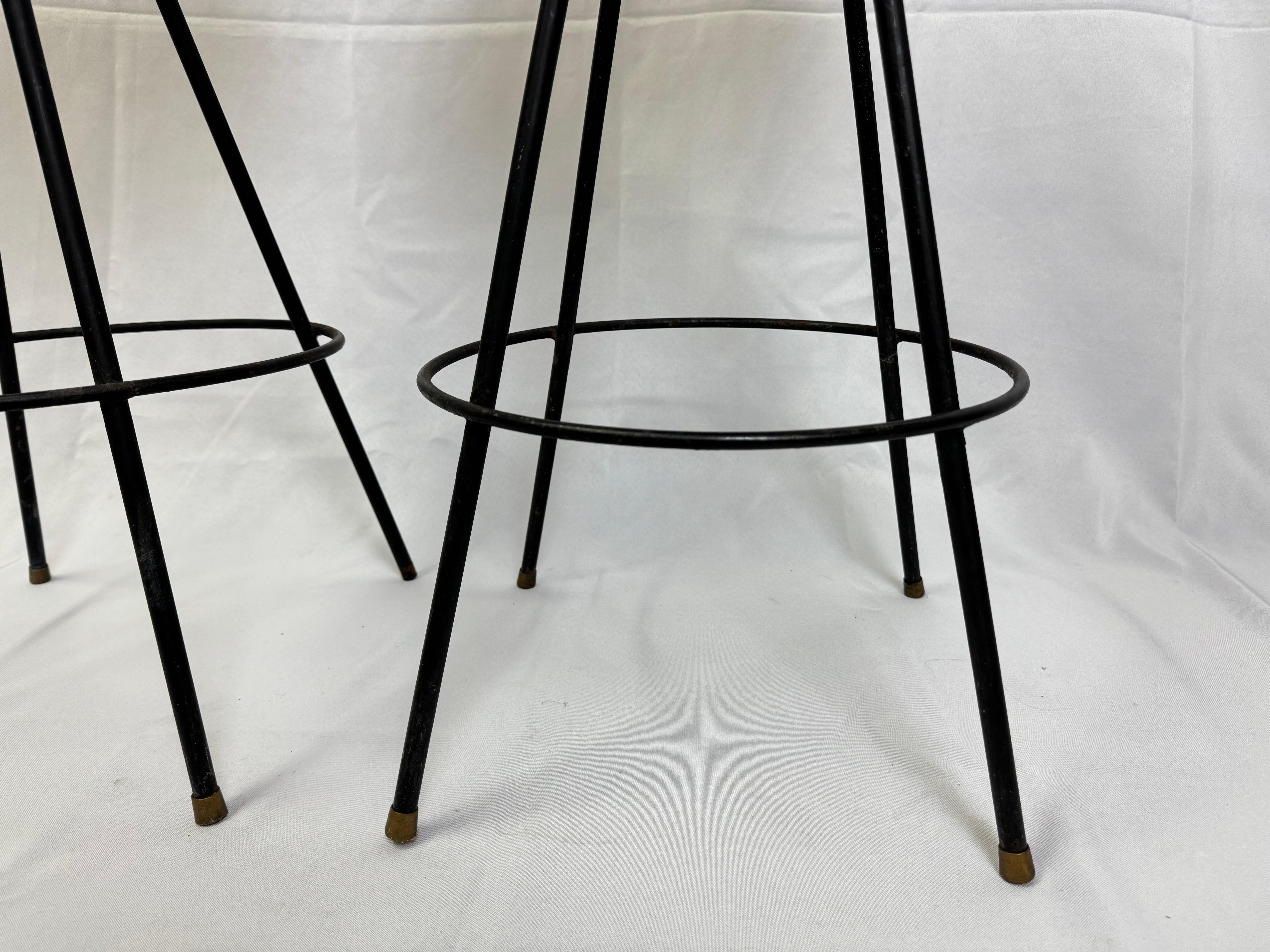 Pair of Atomic Bar stools in the style of Frederic Weinberg For Sale 12
