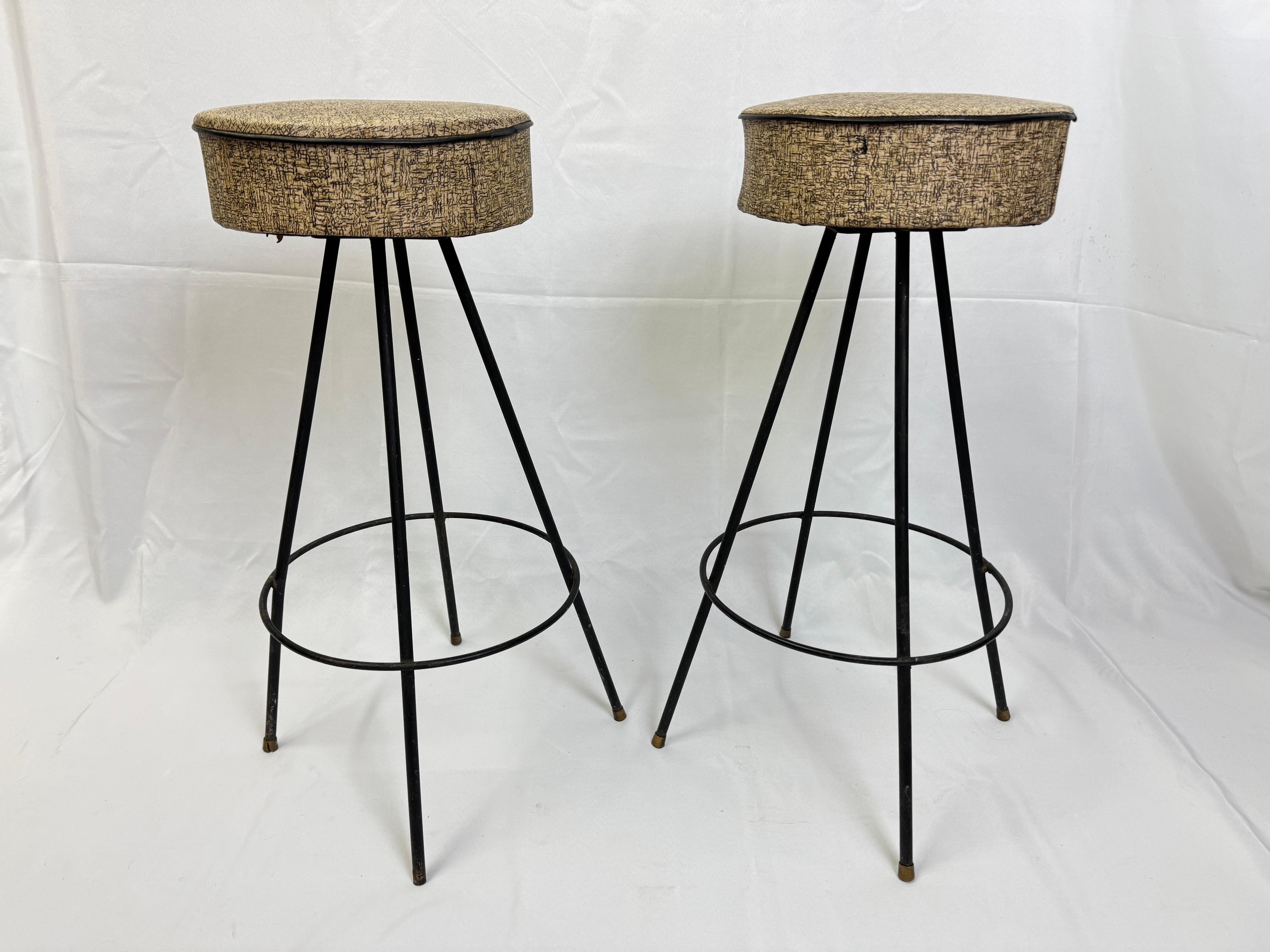 Mid-20th Century Pair of Atomic Bar stools in the style of Frederic Weinberg For Sale