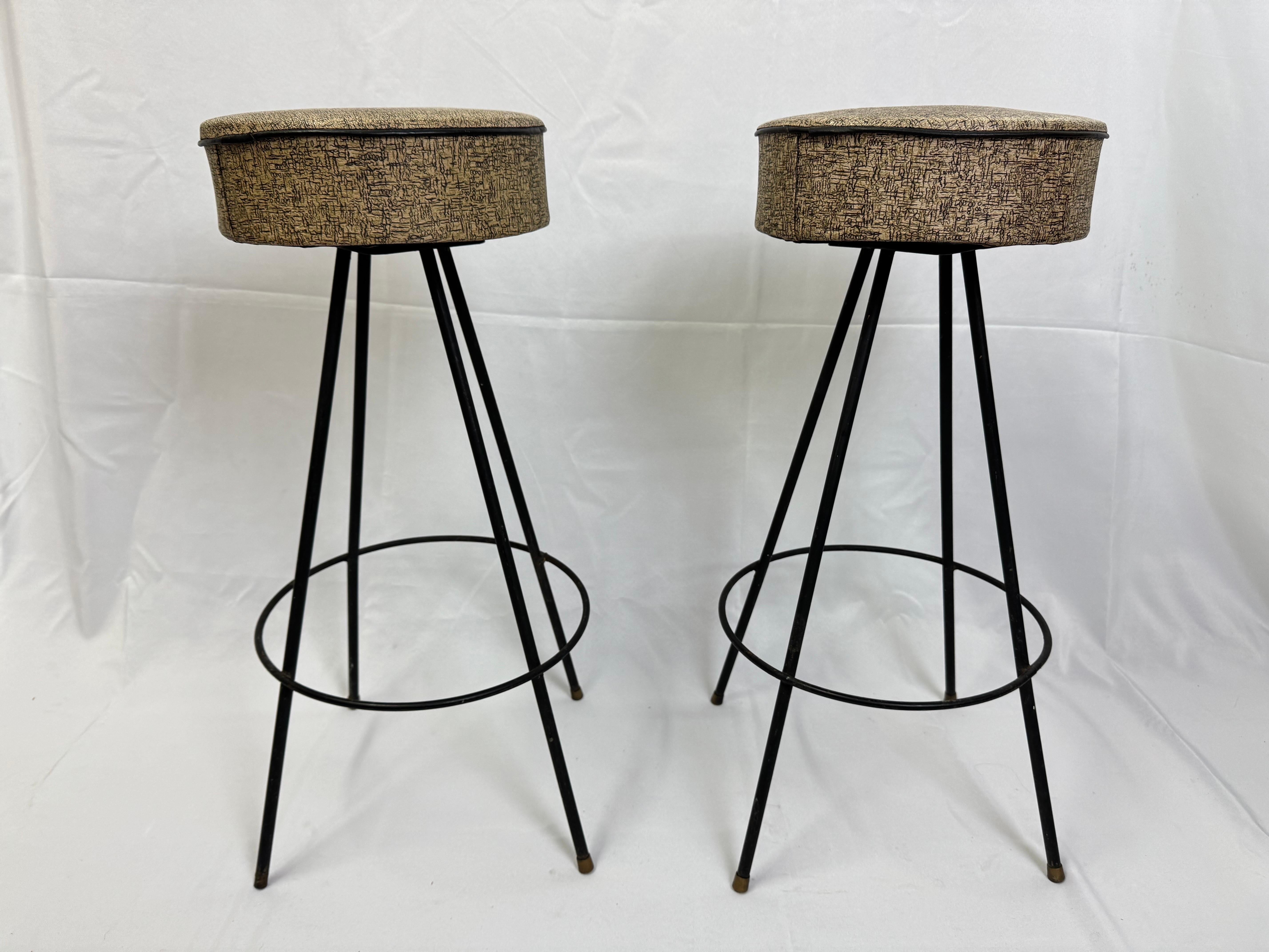 Pair of Atomic Bar stools in the style of Frederic Weinberg For Sale 1