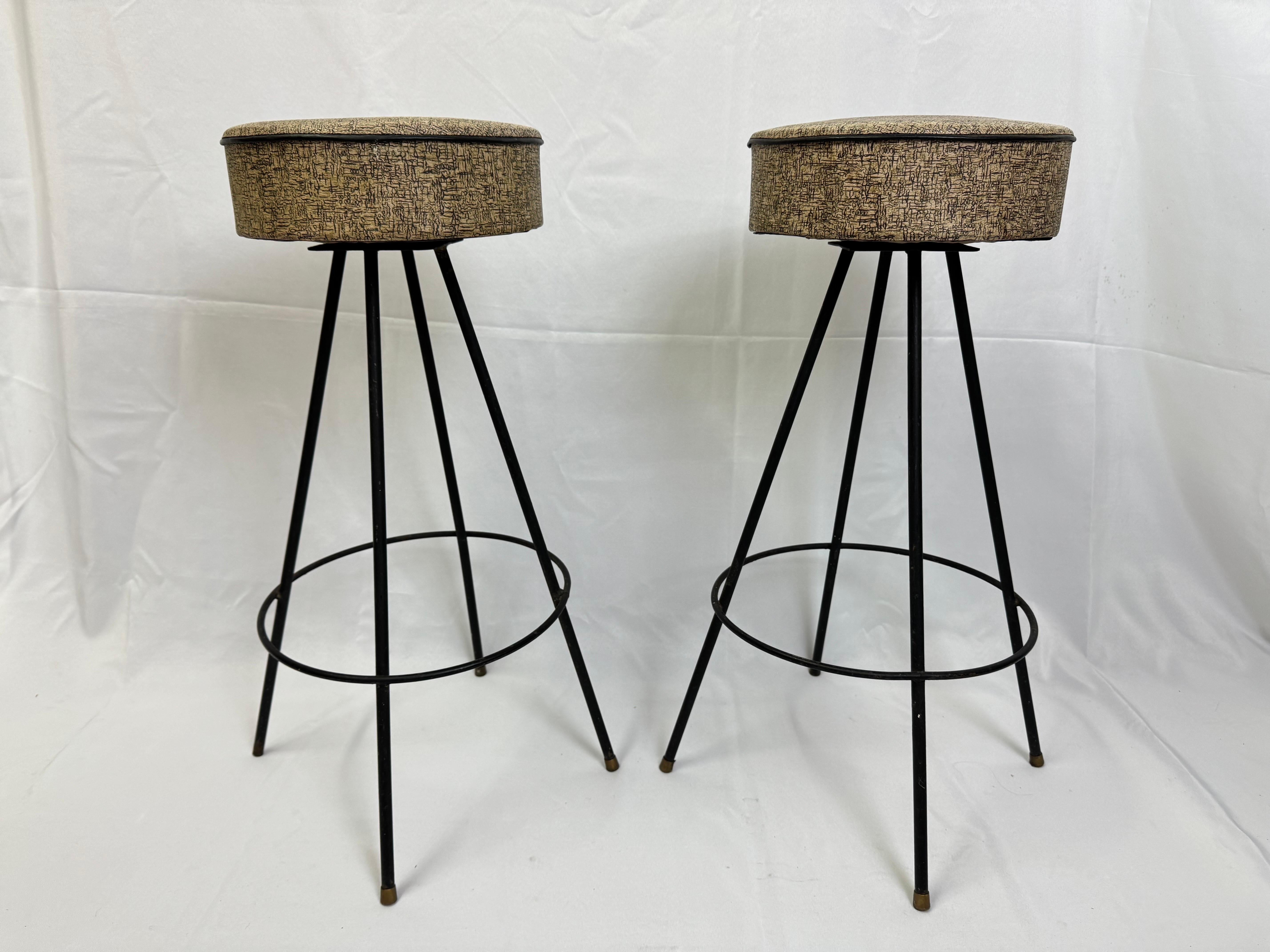 Pair of Atomic Bar stools in the style of Frederic Weinberg For Sale 2