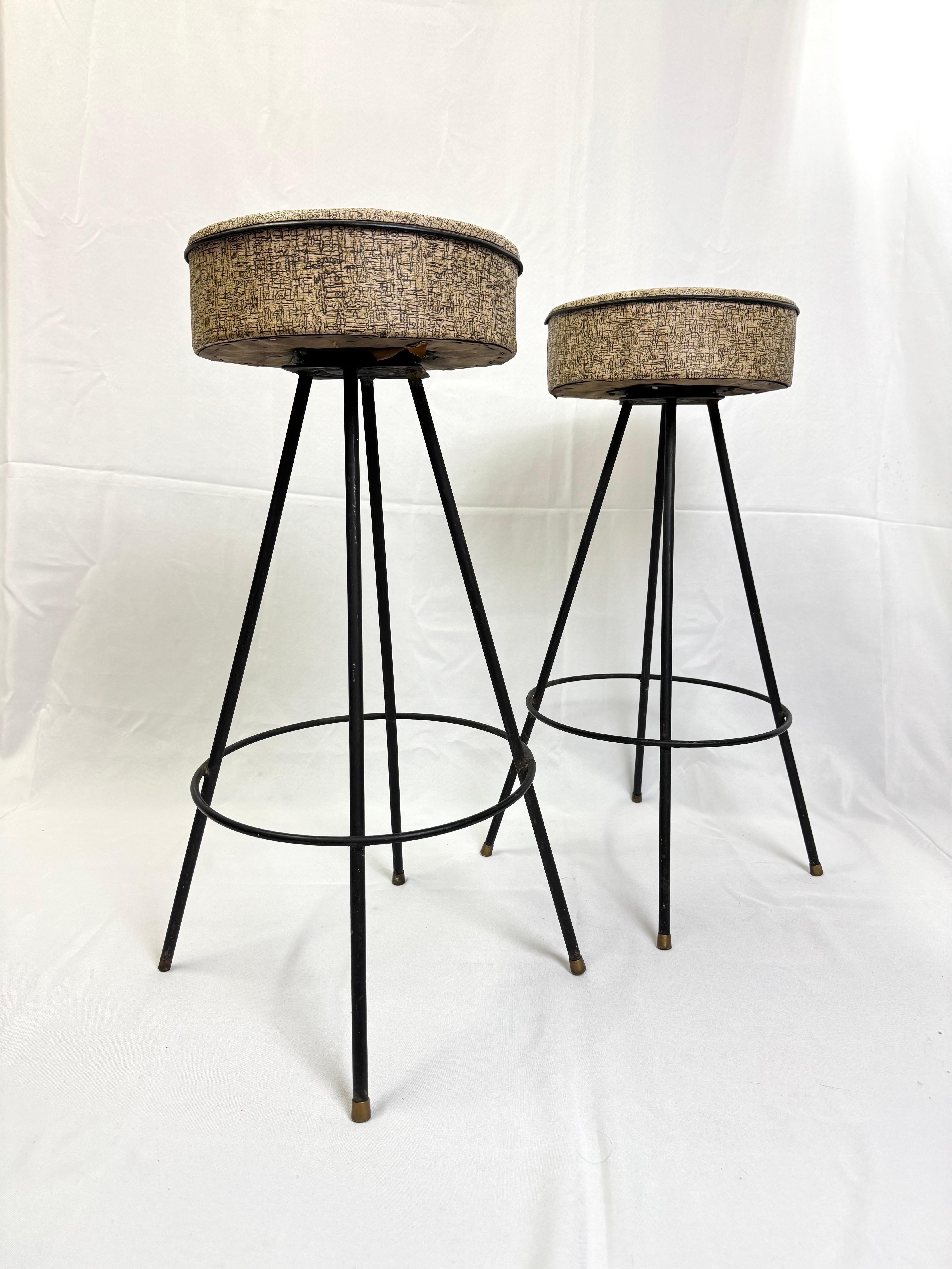 Pair of Atomic Bar stools in the style of Frederic Weinberg For Sale 3