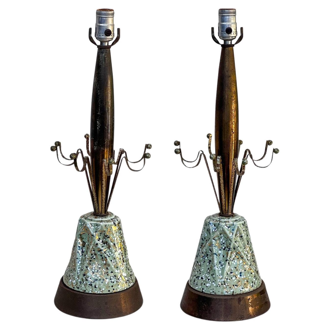 Coppia di lampade da tavolo in ceramica vintage dell
era atomica