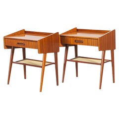 Pair of Atomic Modern Nightstands with Lower Rack