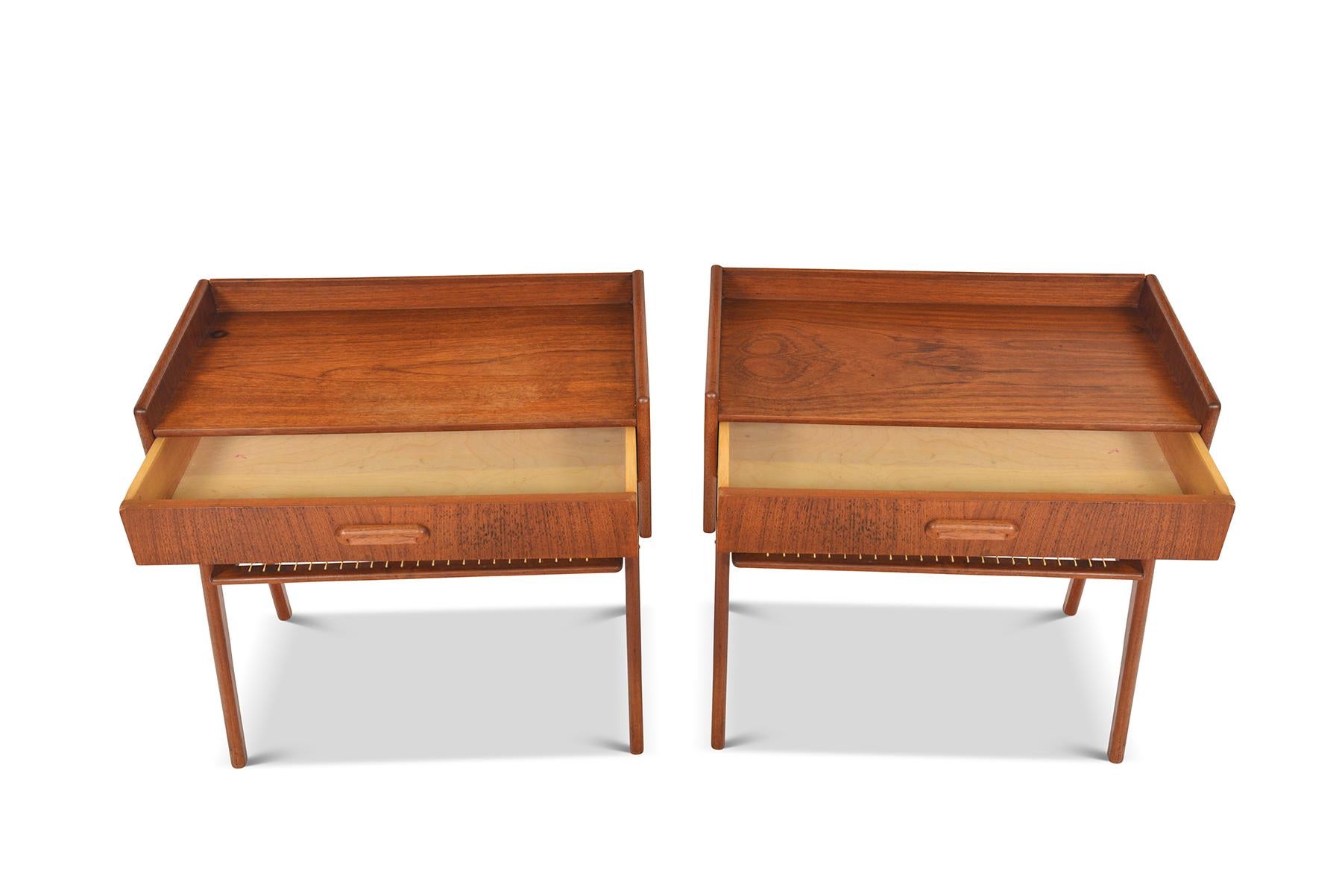 Danish Pair Of Atomic Teak Nightstands With Wire Racks
