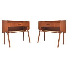 Pair Of Atomic Teak Nightstands With Wire Racks