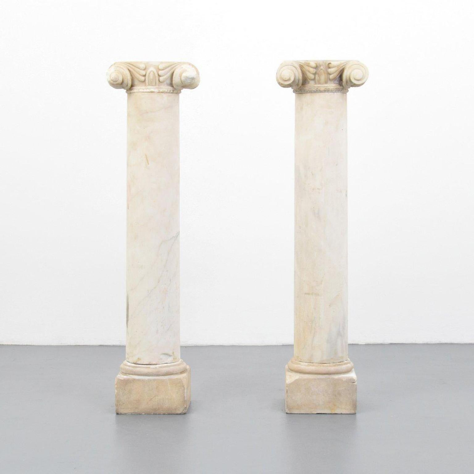 Pair of large column fragment pedestals, salvaged from a neoclassical building in Athens, probably constructed between 1860-1930.