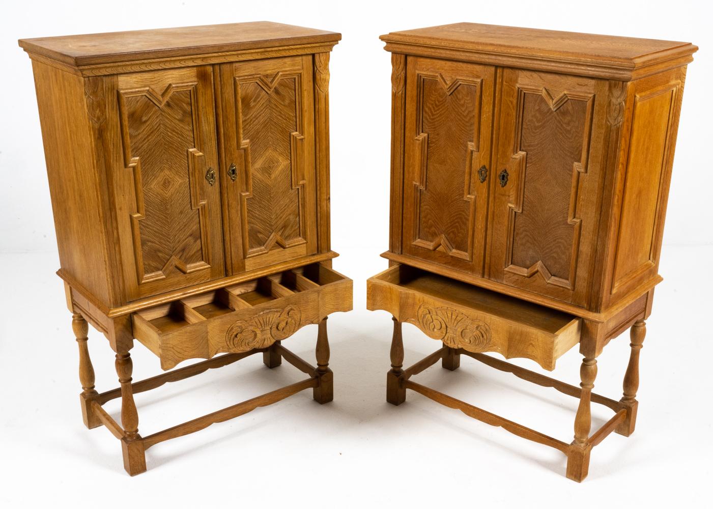 Pair of Attr. Henning Kjaernulf Carved Oak Cabinets For Sale 8