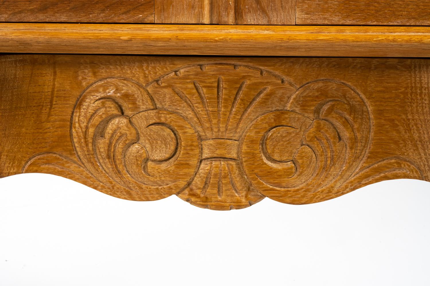 Scandinavian Modern Pair of Attr. Henning Kjaernulf Carved Oak Cabinets For Sale