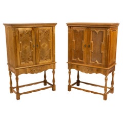 Pair of Attr. Henning Kjaernulf Carved Oak Cabinets