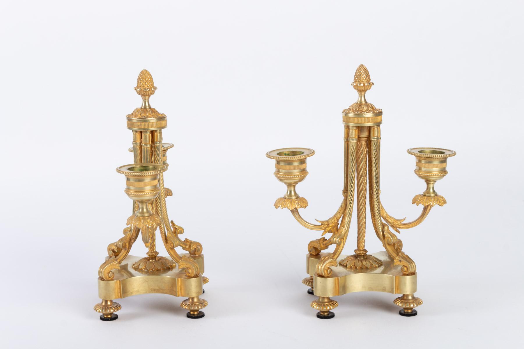 Louis XVI Pair of Atypically Shaped Two-Light Candleholders