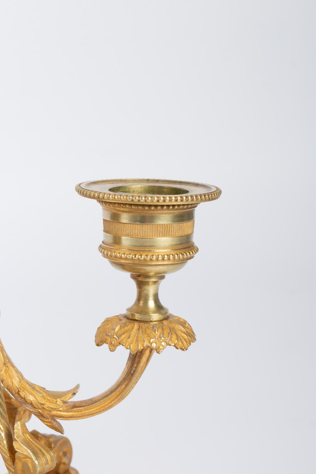 Gilt Pair of Atypically Shaped Two-Light Candleholders