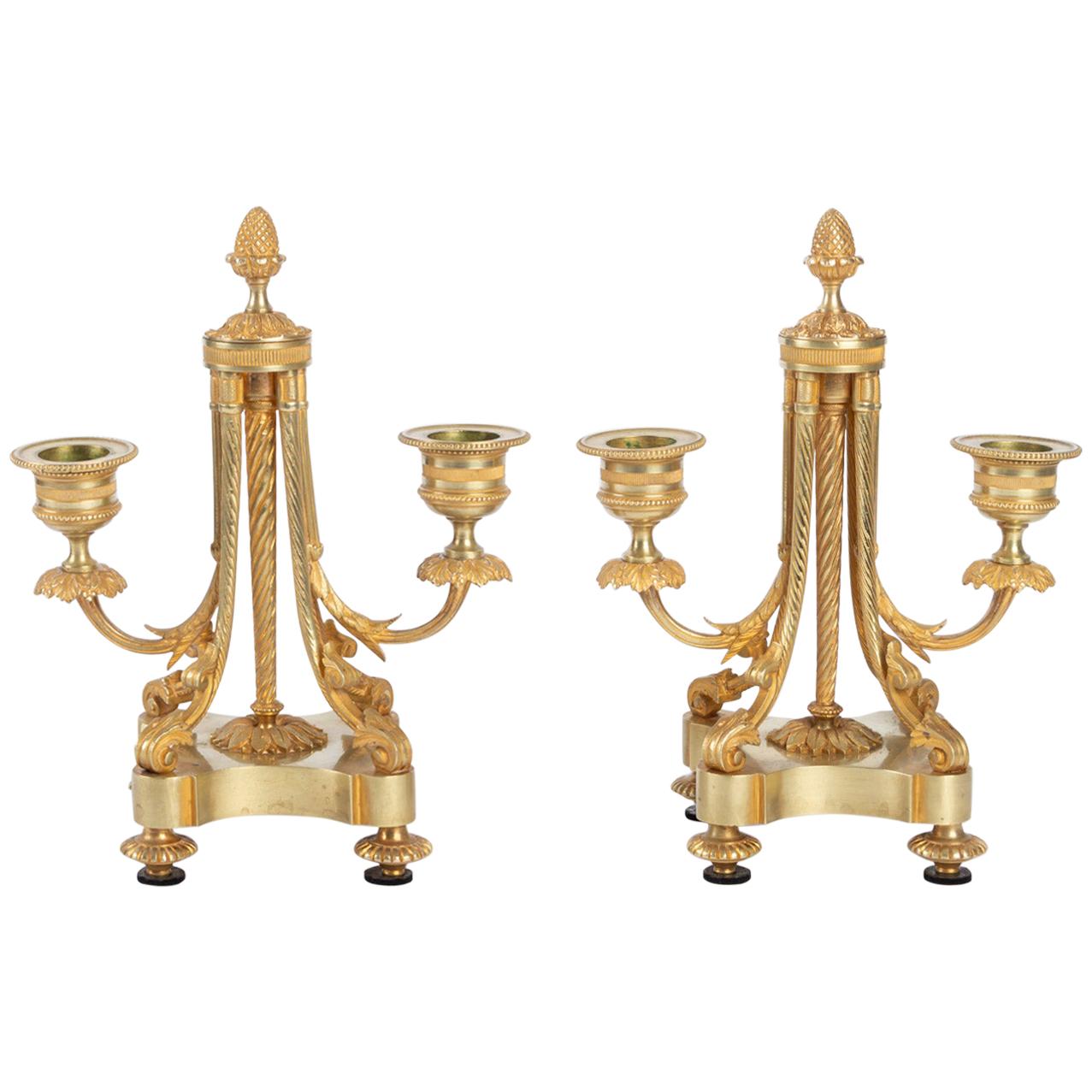 Pair of Atypically Shaped Two-Light Candleholders