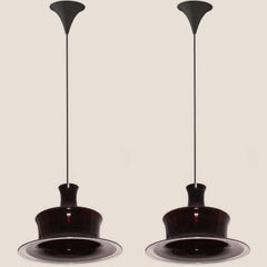 Pair of Aubergine Glass Holmegaard Hanging Lamps, 1970