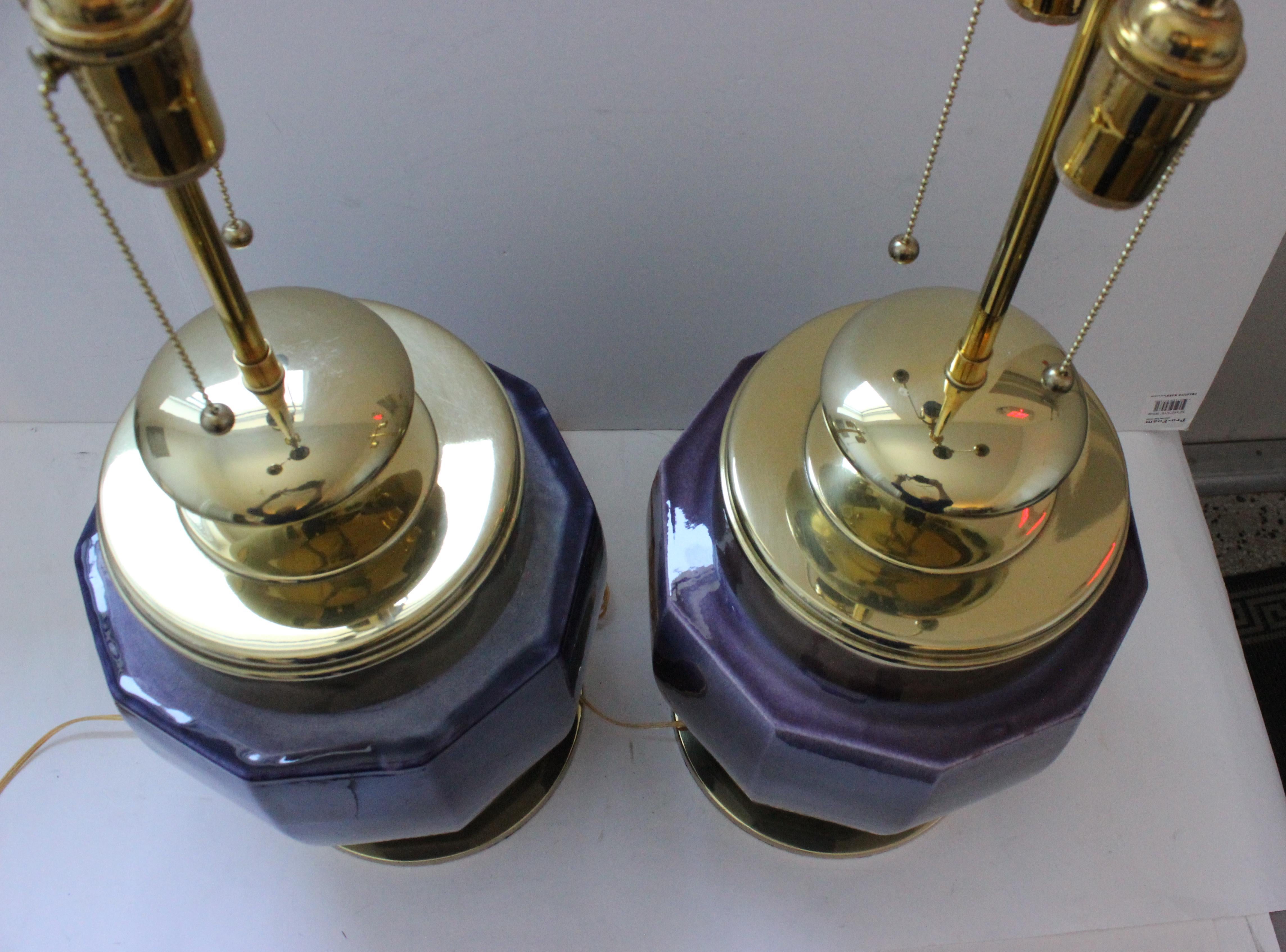 Pair of Aubergine Glazed Lamps by Stiffel 2