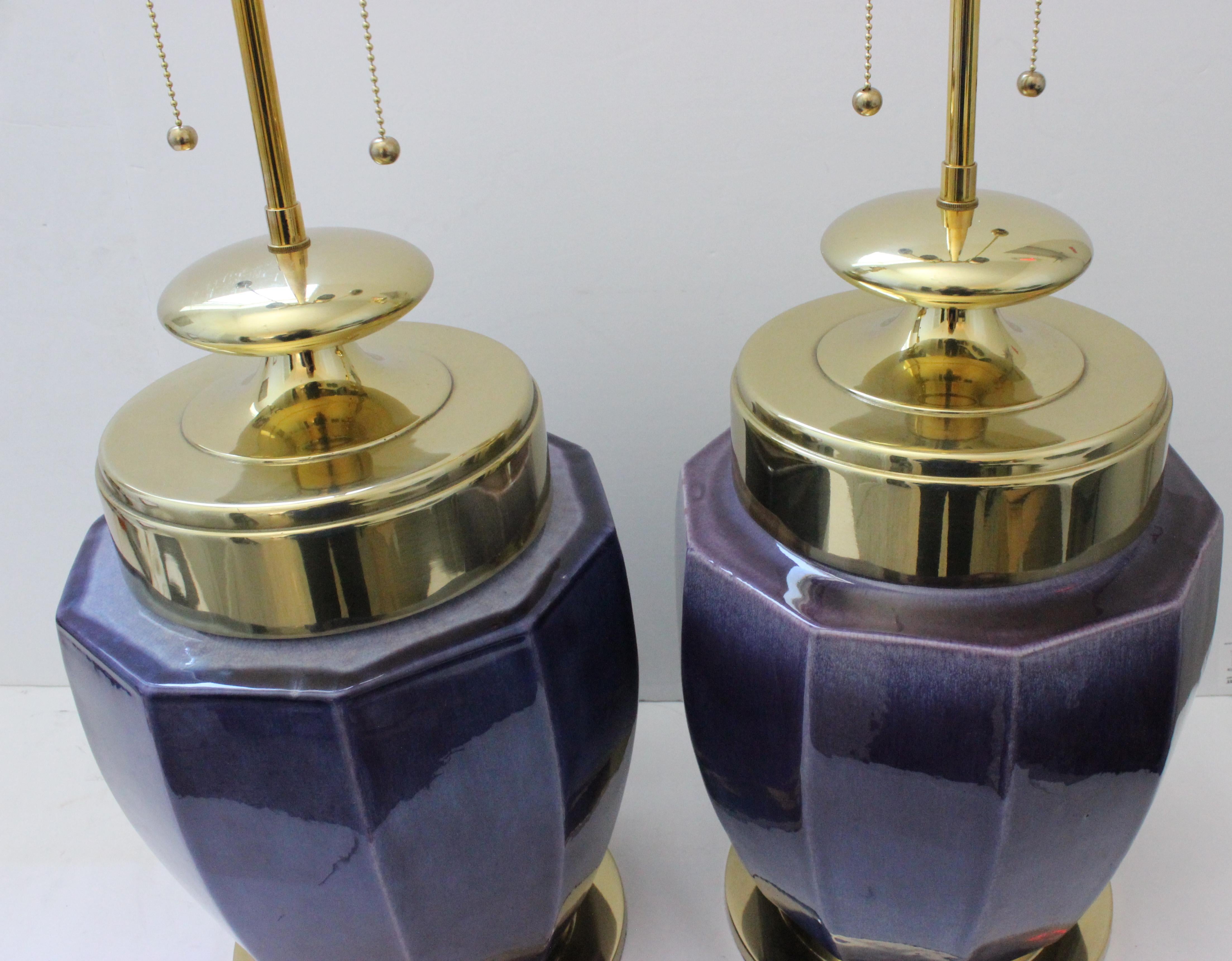 American Pair of Aubergine Glazed Lamps by Stiffel