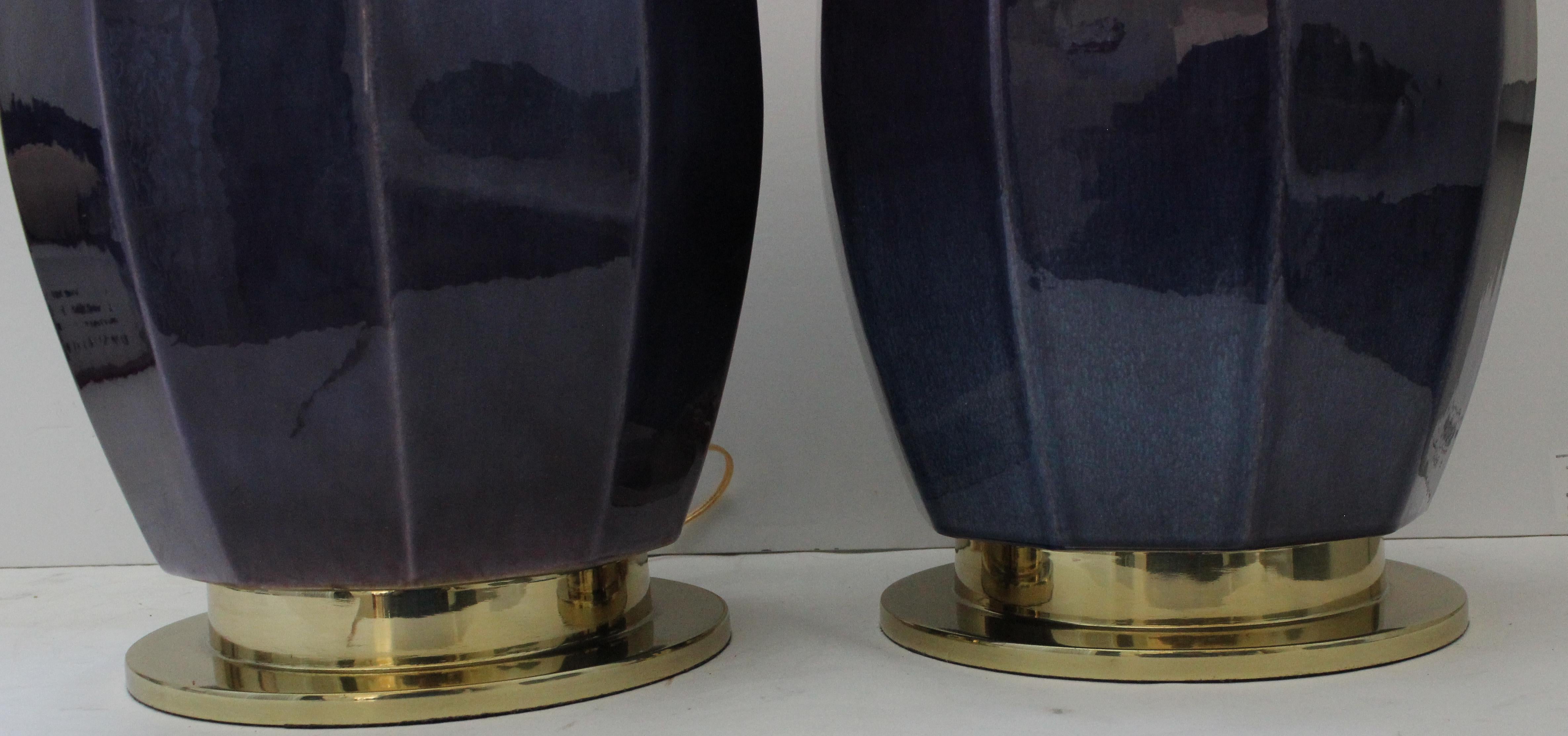 Pair of Aubergine Glazed Lamps by Stiffel In Good Condition In West Palm Beach, FL