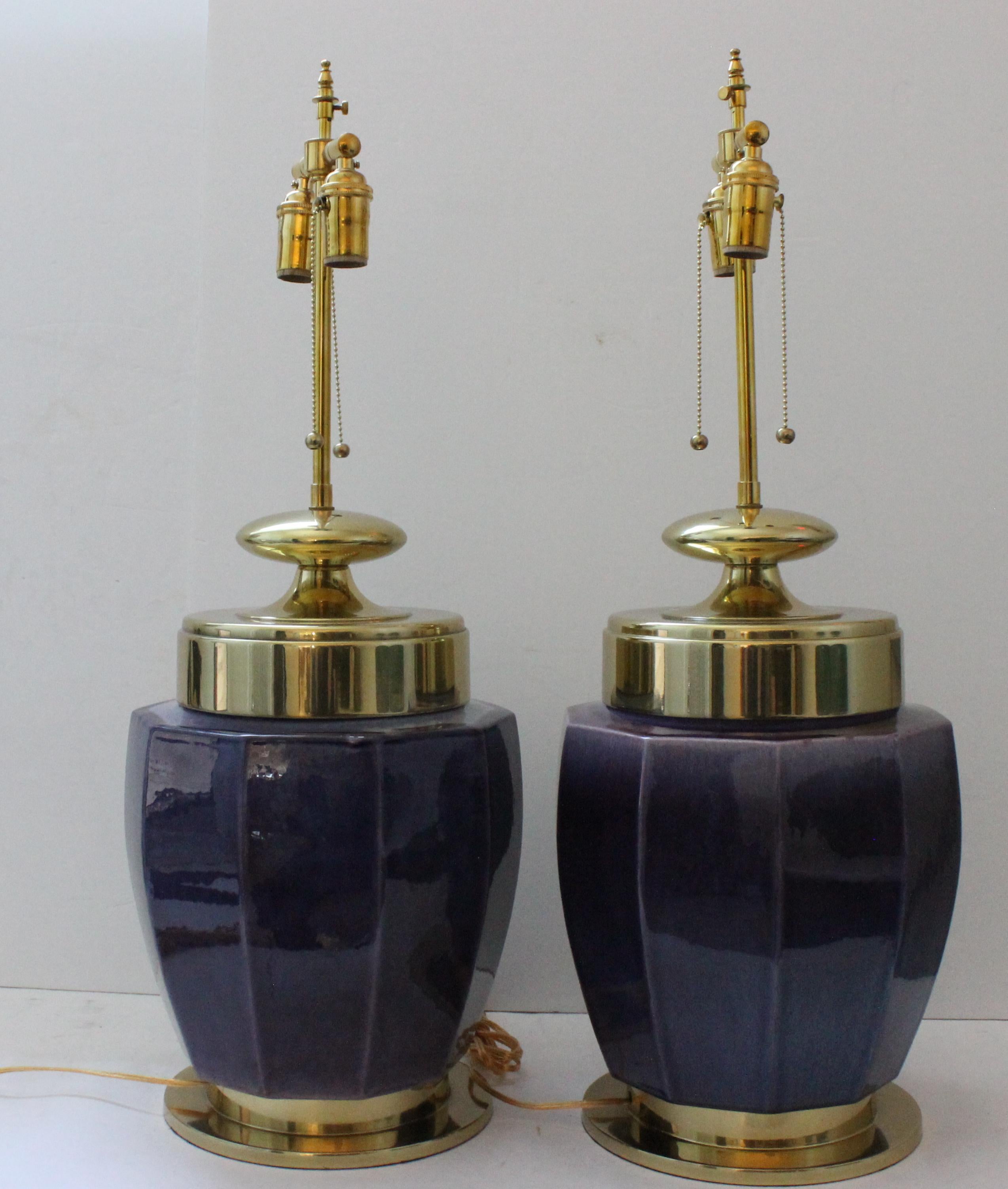 Pair of Aubergine Glazed Lamps by Stiffel 1