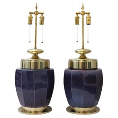 Vintage Pair of Aubergine Glazed Lamps by Stiffel