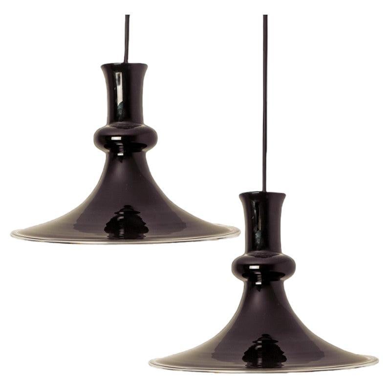 Pair of Aubergine Holmegaard Hanging Lamps, 1970