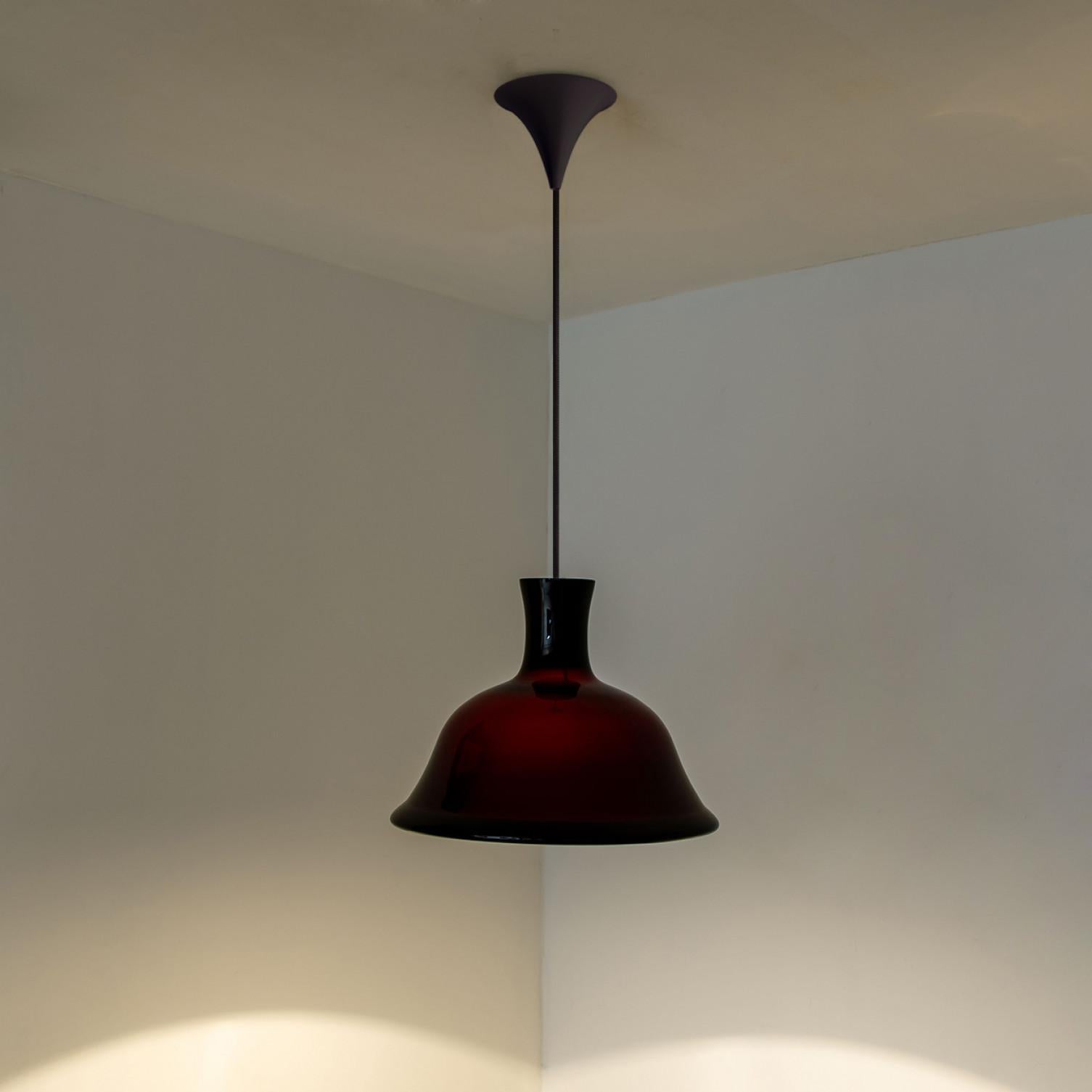 Late 20th Century Pair of Aubergine Holmegaard Hanging Lamps by Michael Bang, 1970 For Sale