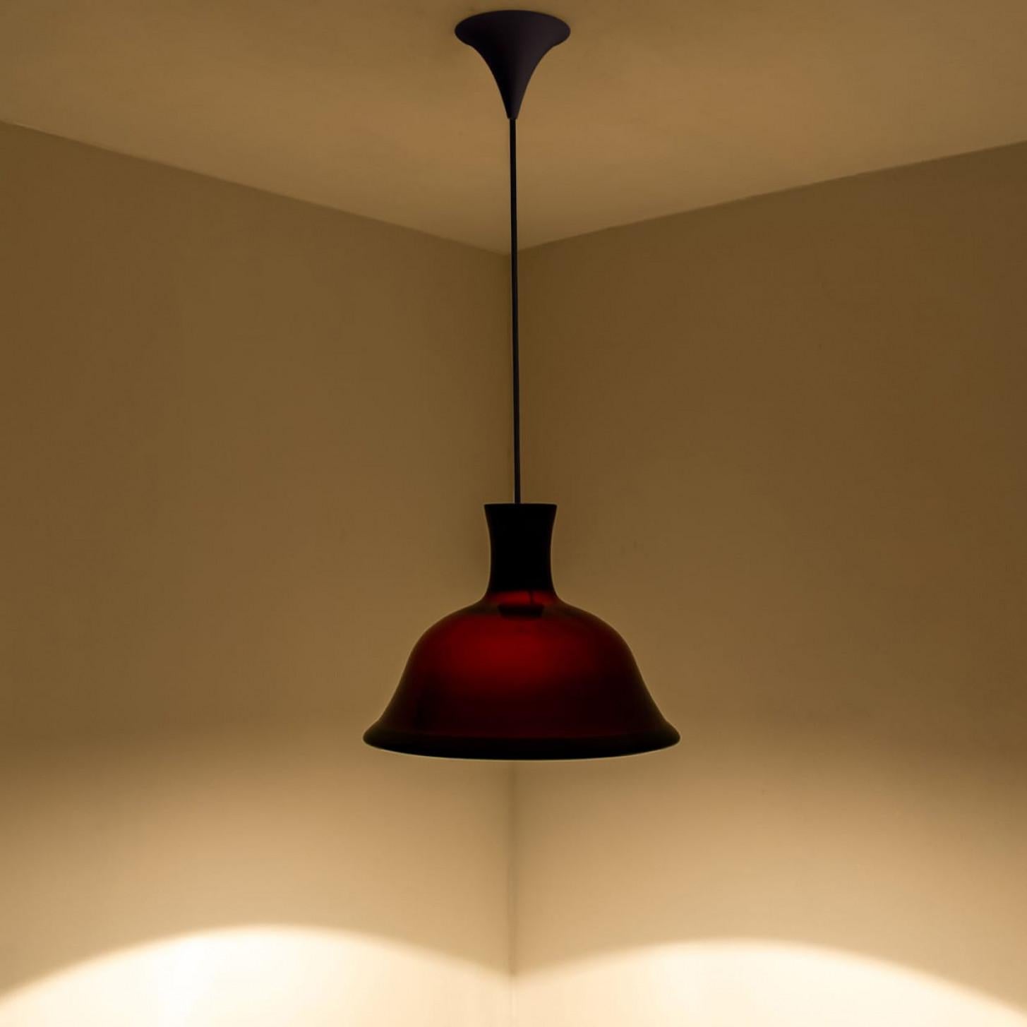 Late 20th Century Pair of Aubergine Holmegaard Hanging Lamps by Michael Bang, 1970 For Sale