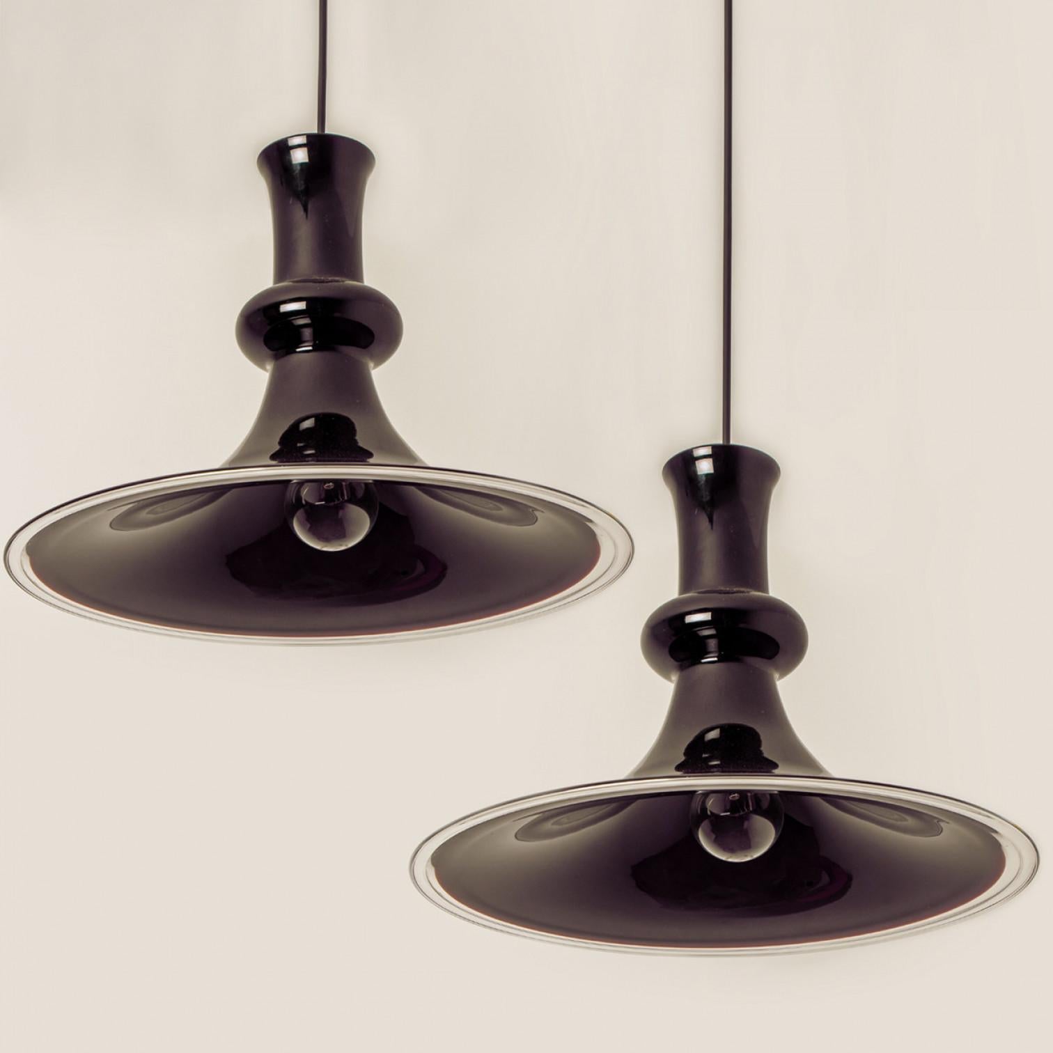 Pair of Aubergine Holmegaard Hanging Lamps model Etude by Michael Bang, 1970 For Sale 2