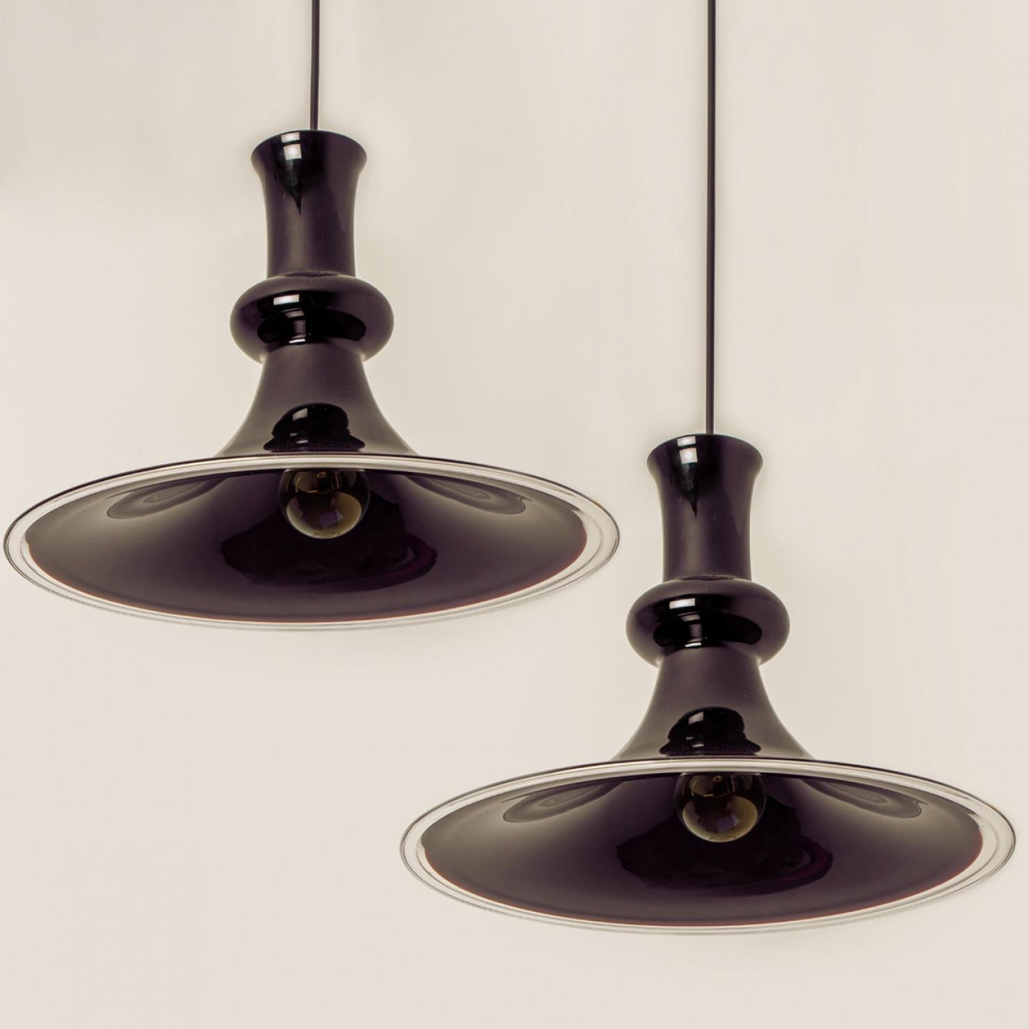 Pair of Aubergine Holmegaard Hanging Lamps model Etude by Michael Bang, 1970 For Sale 7