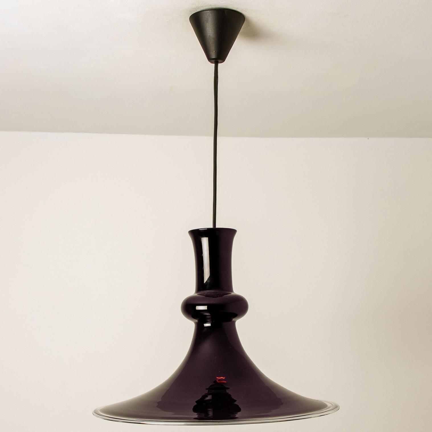 Cord Pair of Aubergine Holmegaard Hanging Lamps model Etude by Michael Bang, 1970 For Sale