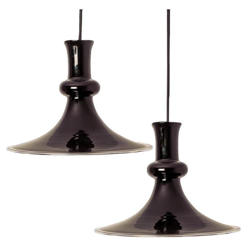 Pair of Aubergine Holmegaard Hanging Lamps model Etude by Michael Bang, 1970 For Sale