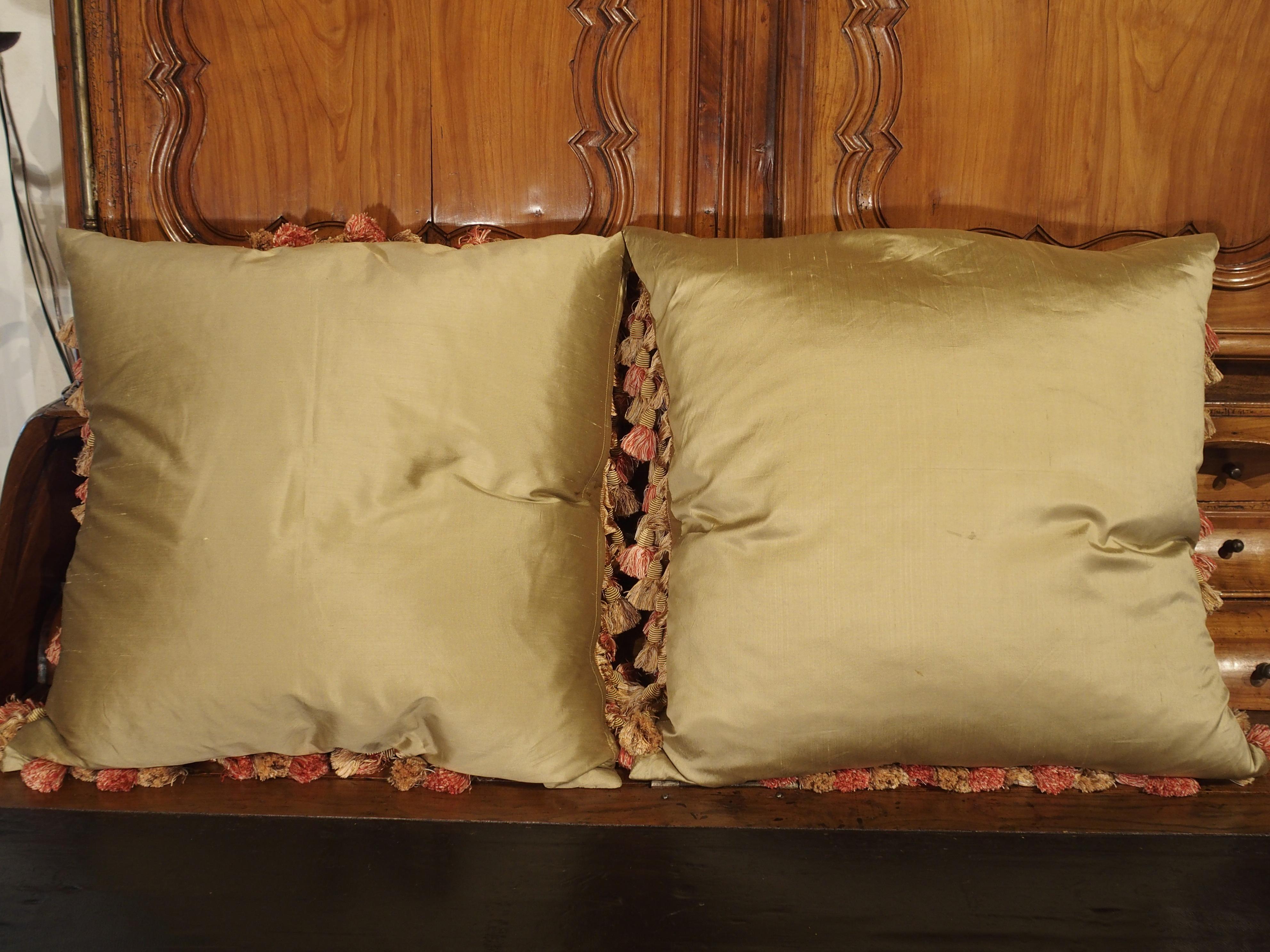 French Pair of Aubusson Pillows with Silk Tassels