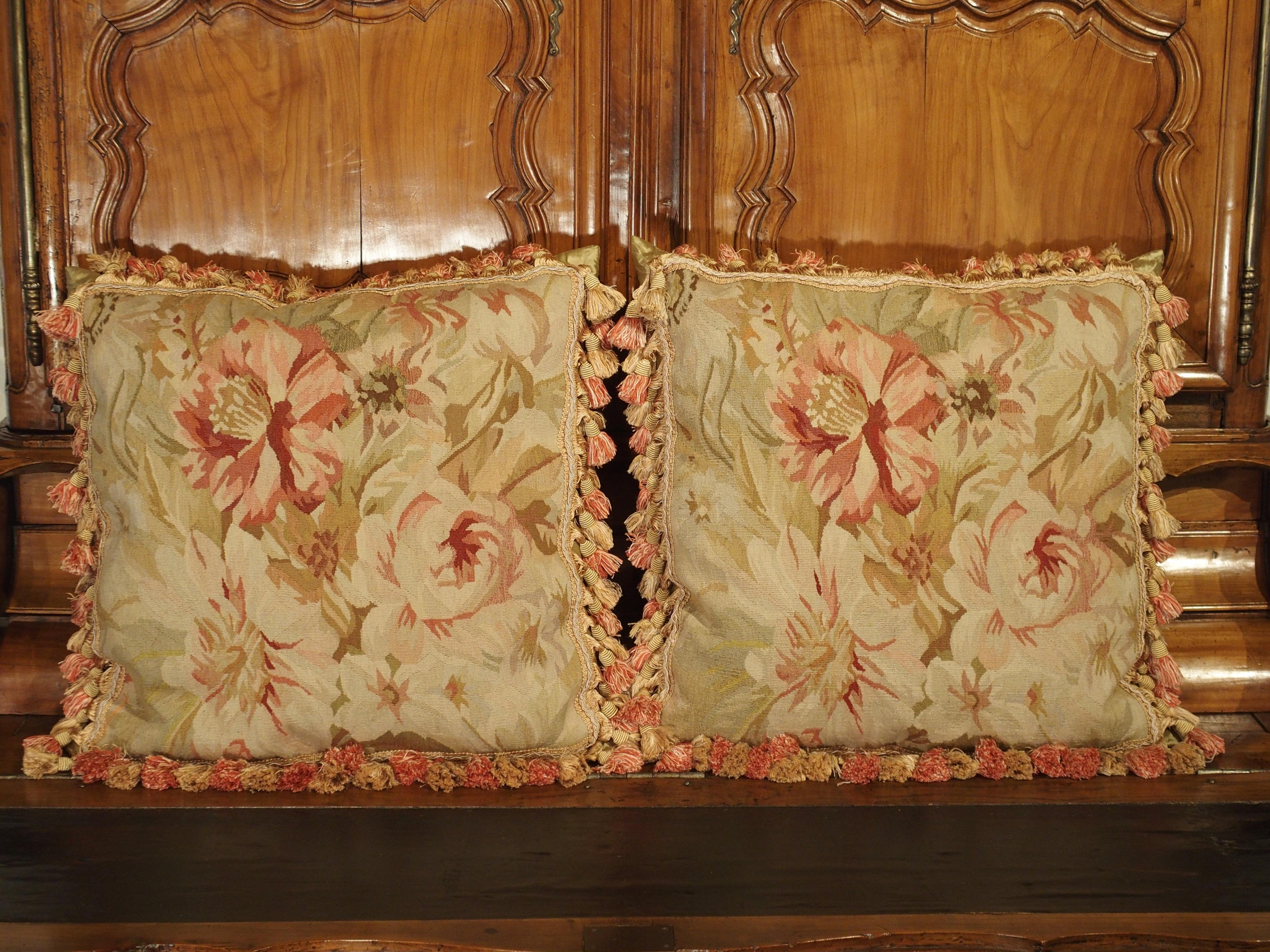 20th Century Pair of Aubusson Pillows with Silk Tassels