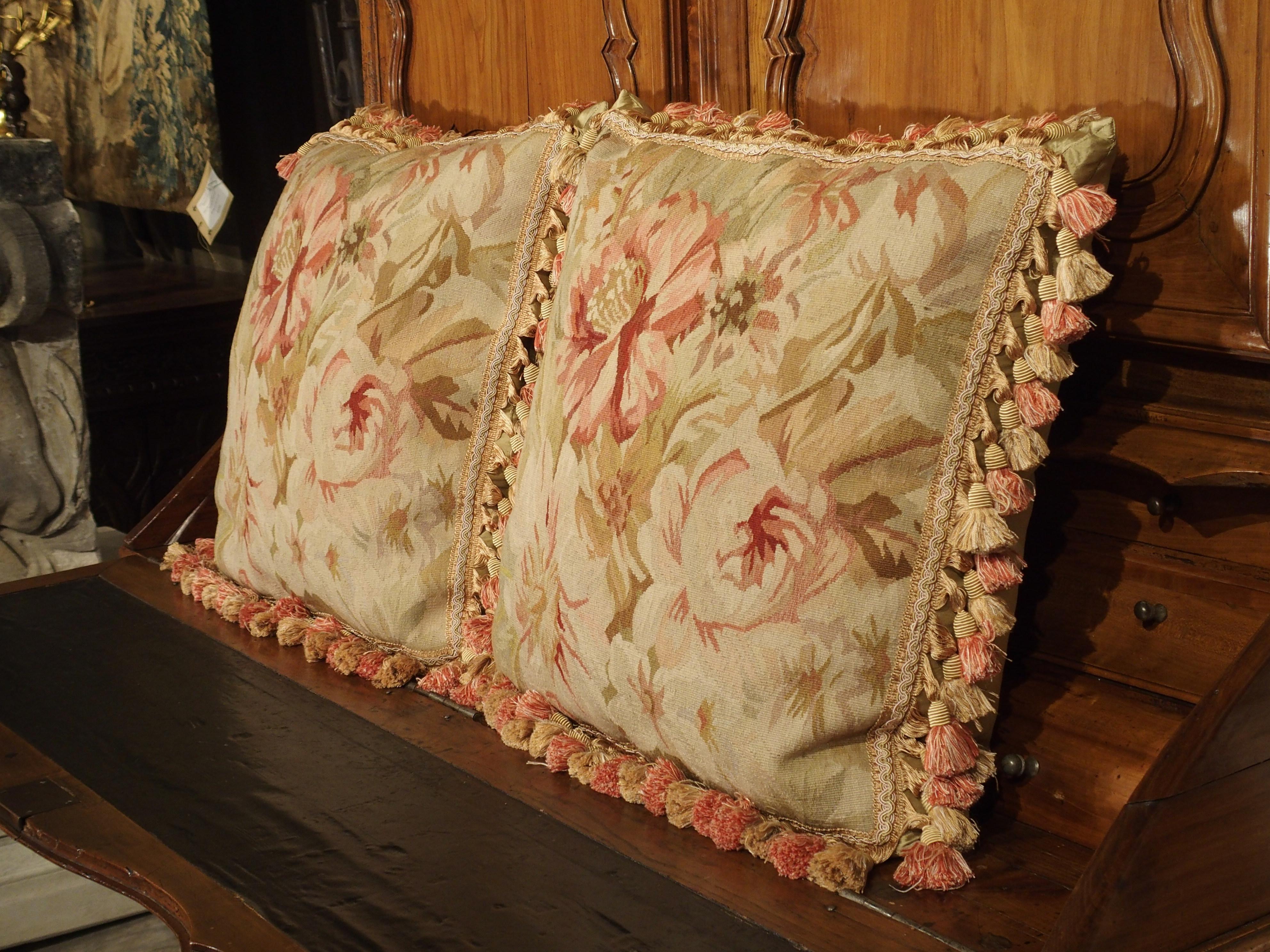 Pair of Aubusson Pillows with Silk Tassels 1
