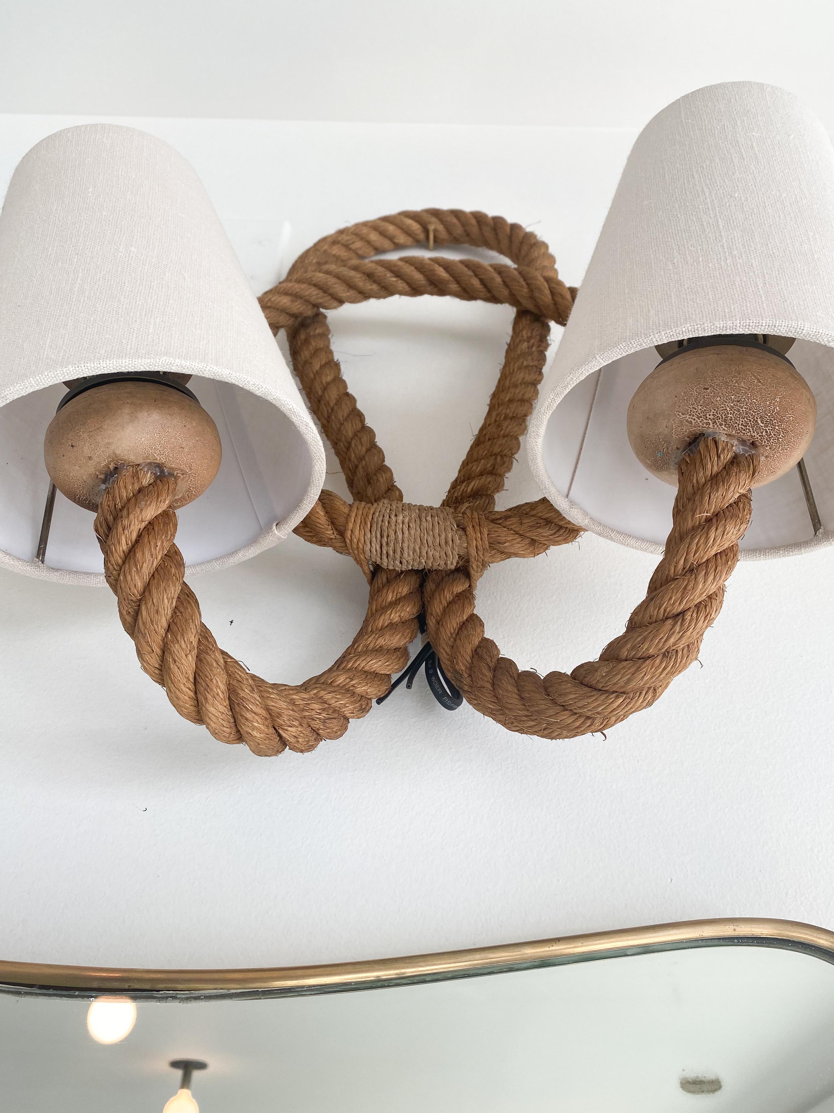 Linen Pair of Audoux and Minet Rope Sconces