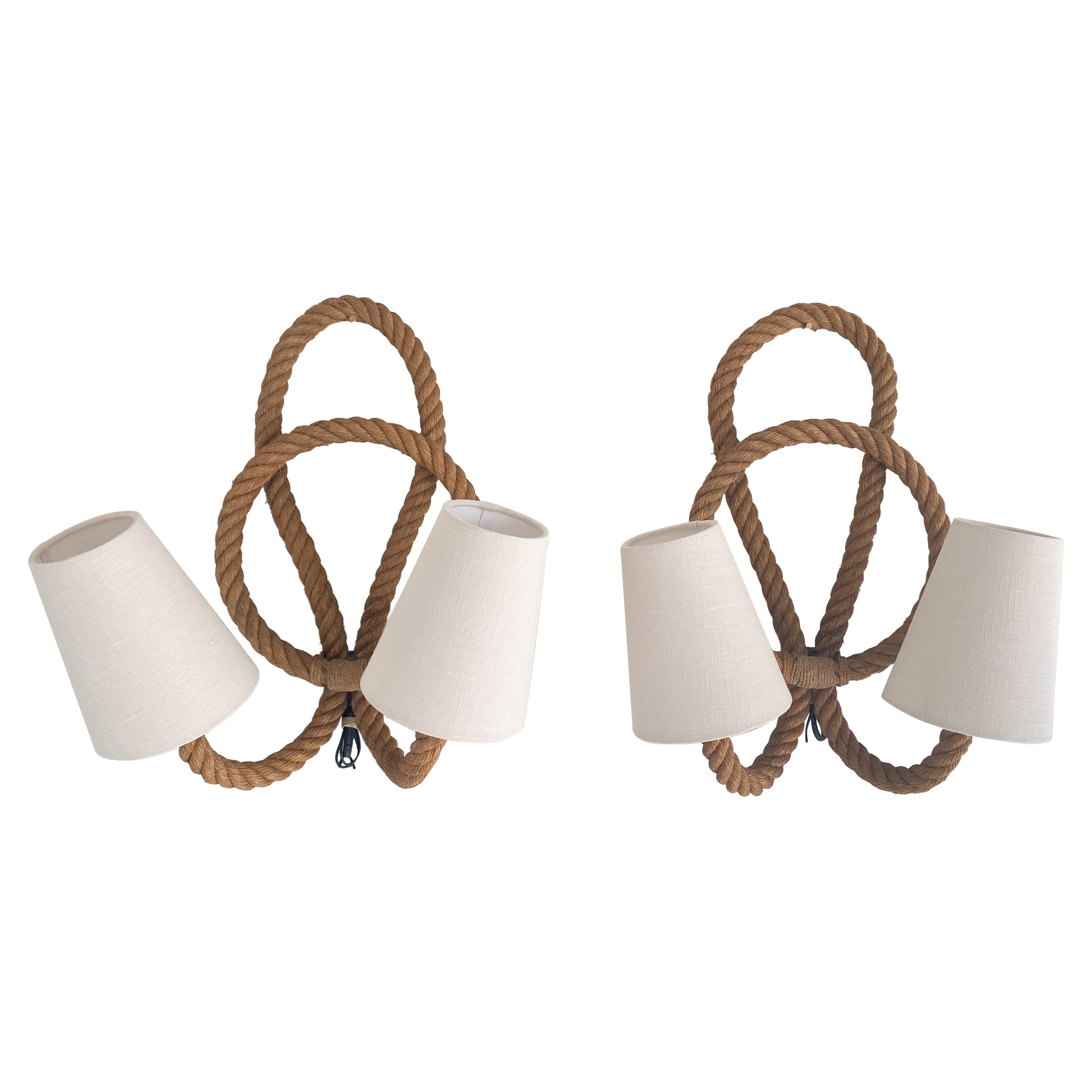 Pair of Audoux and Minet Rope Sconces