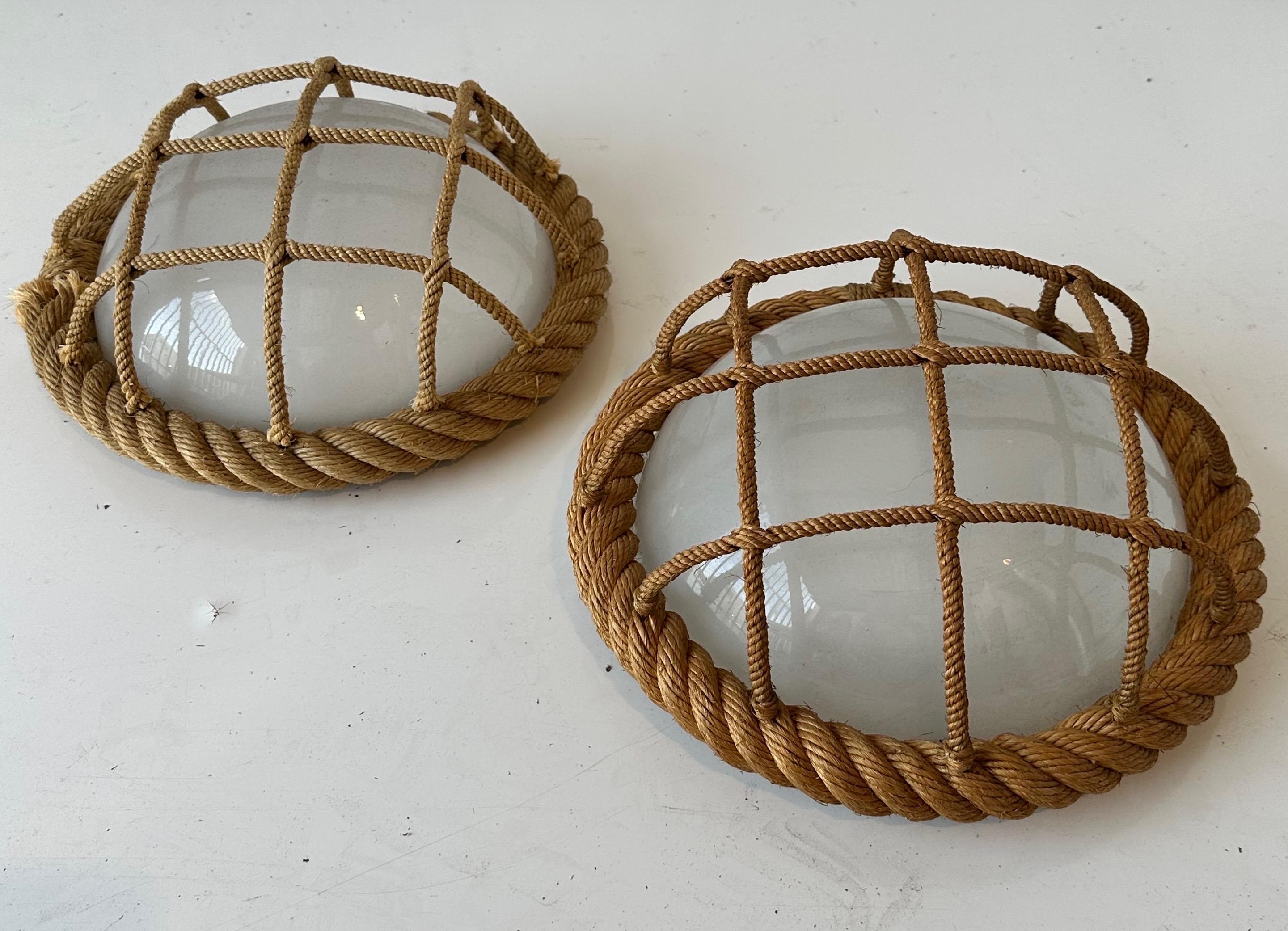 Pair of Audoux et Minet Rope Hublot Sconces, circa 1970
Original Vintage condition.
Made to cover a existing wall light , no electrical device is included.