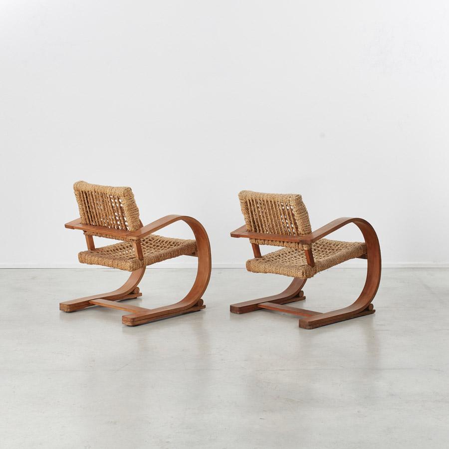 Mid-20th Century Pair of Audoux & Minet Rope Armchair for Vibo Vesoul, France, c1940