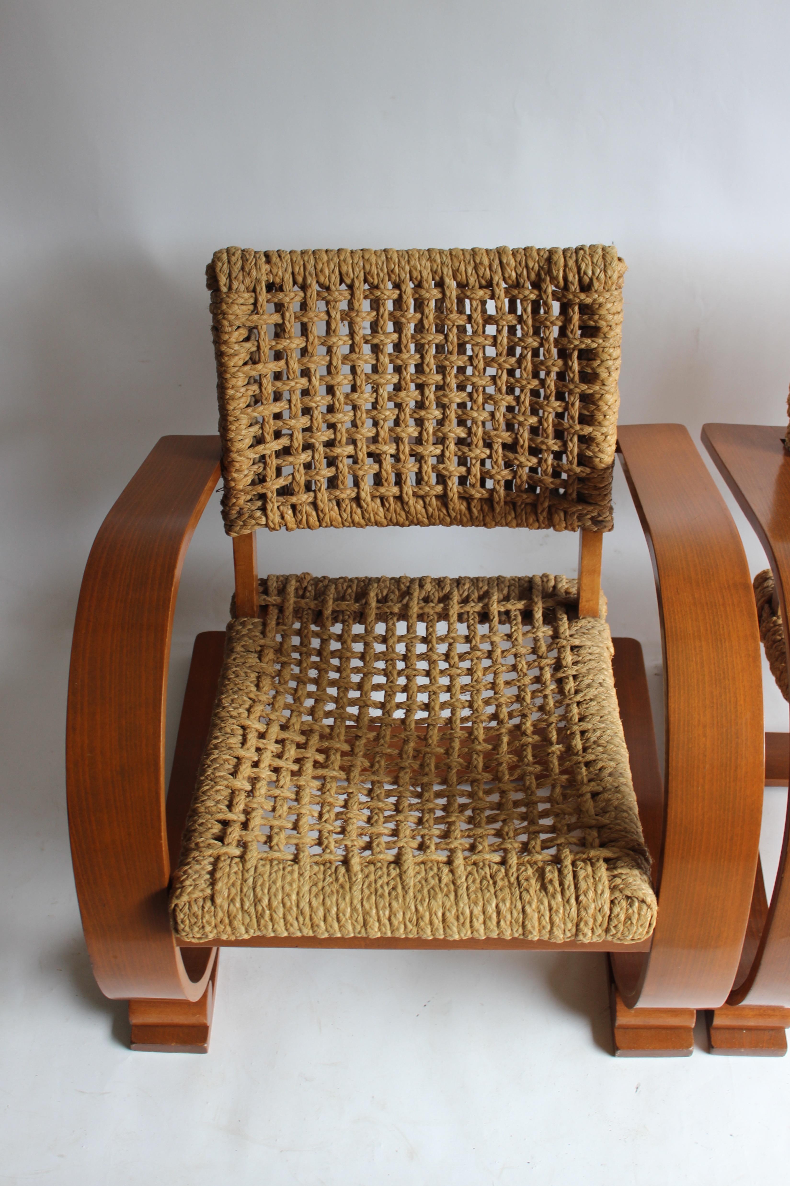 Pair of Audoux Minet Rope Armchairs In Good Condition In East Hampton, NY